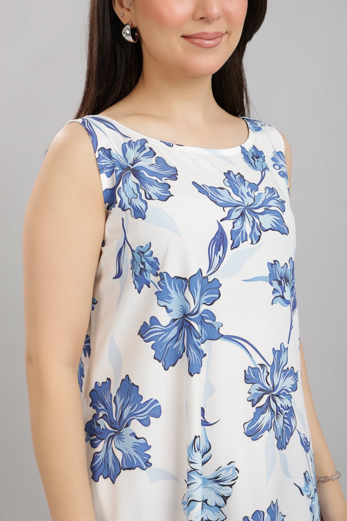 Coastal Blue Rayon Printed Flare Dress [100% pure rayon] -Cotton midi dress