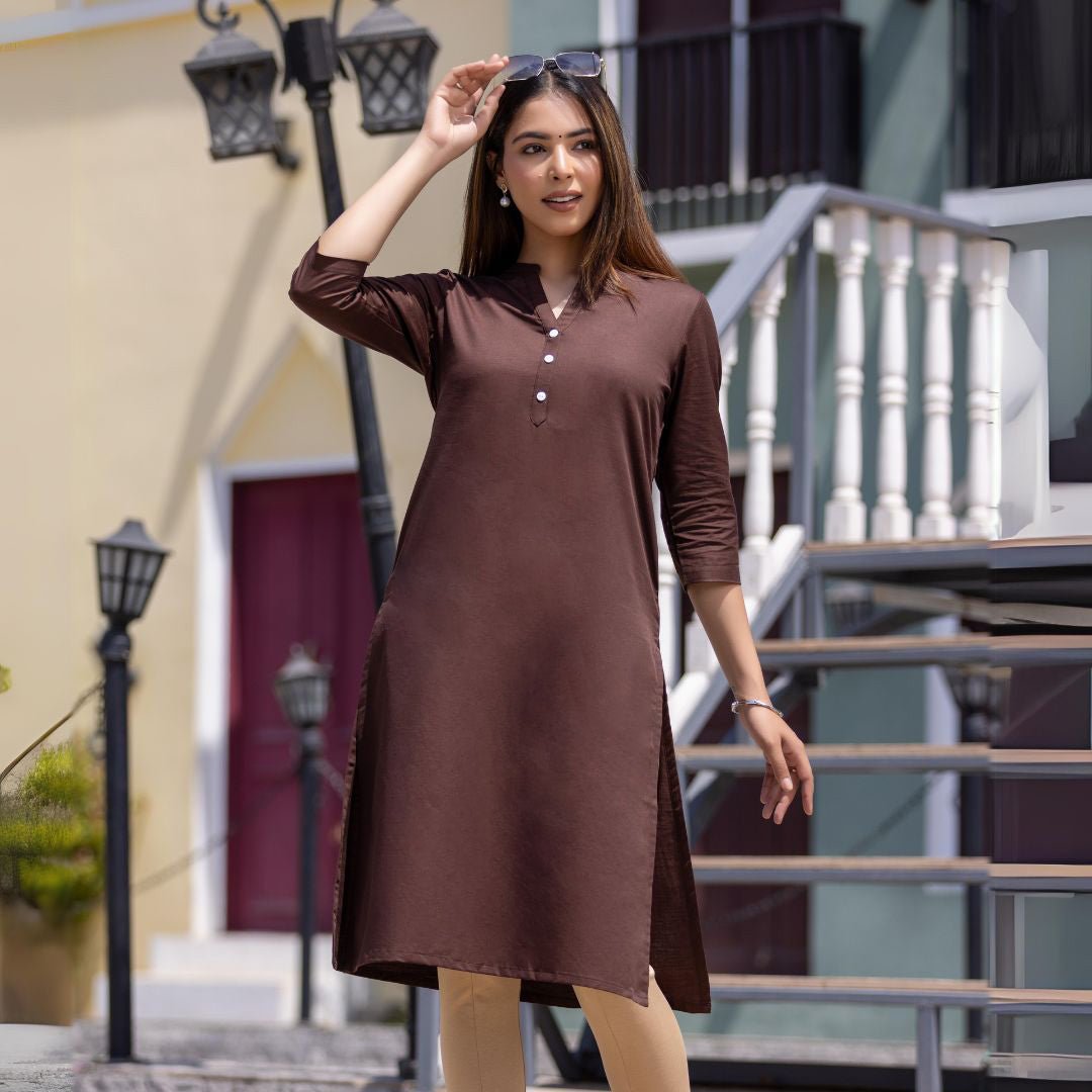 Coffee Bean 100% Premium Cotton Long Kurta - Long kurta