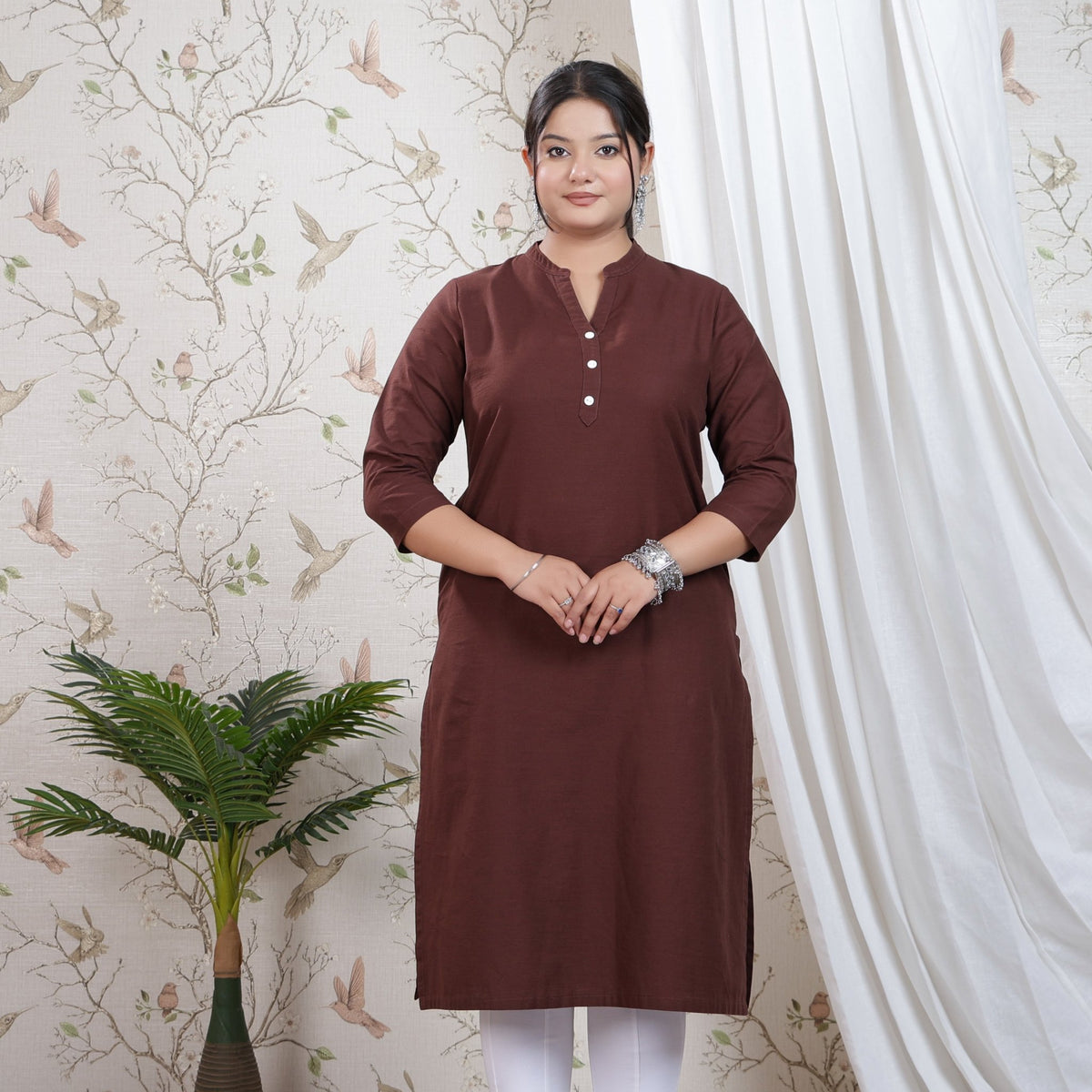 Coffee Bean 100% Premium Cotton Long Kurta -Long kurta