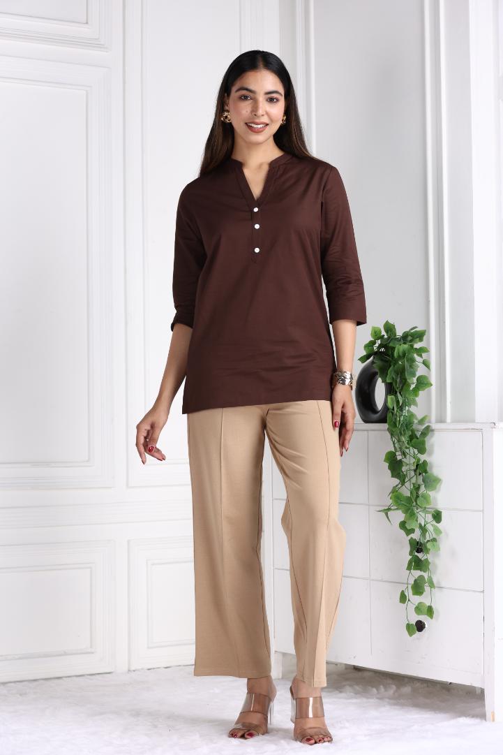 Coffee Bean Cotton Linen Short Kurti - Short kurta