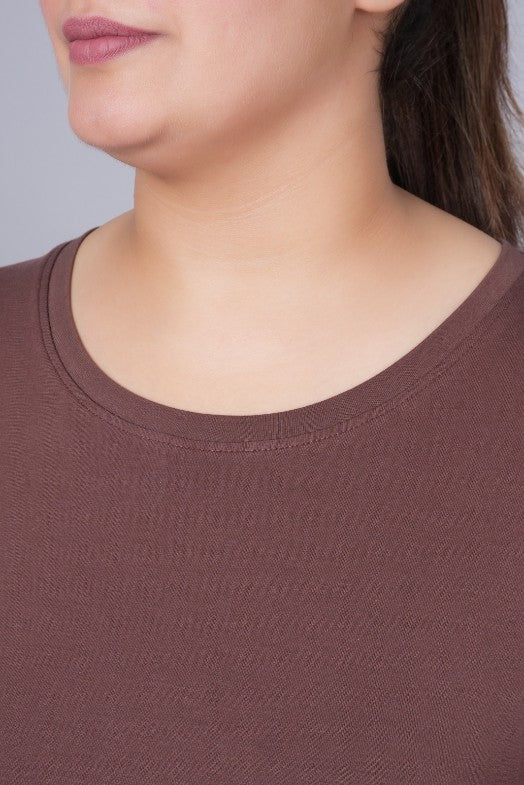 Coffee bean long round neck cotton t-shirt with pockets - Long cotton t-shirt