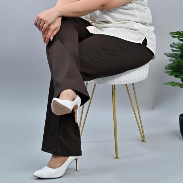 Coffee bean plus size stretchable biowash USA HQ cotton bootcut flare pants with superior elastic belt. - Milano plus size bootcut flare pants