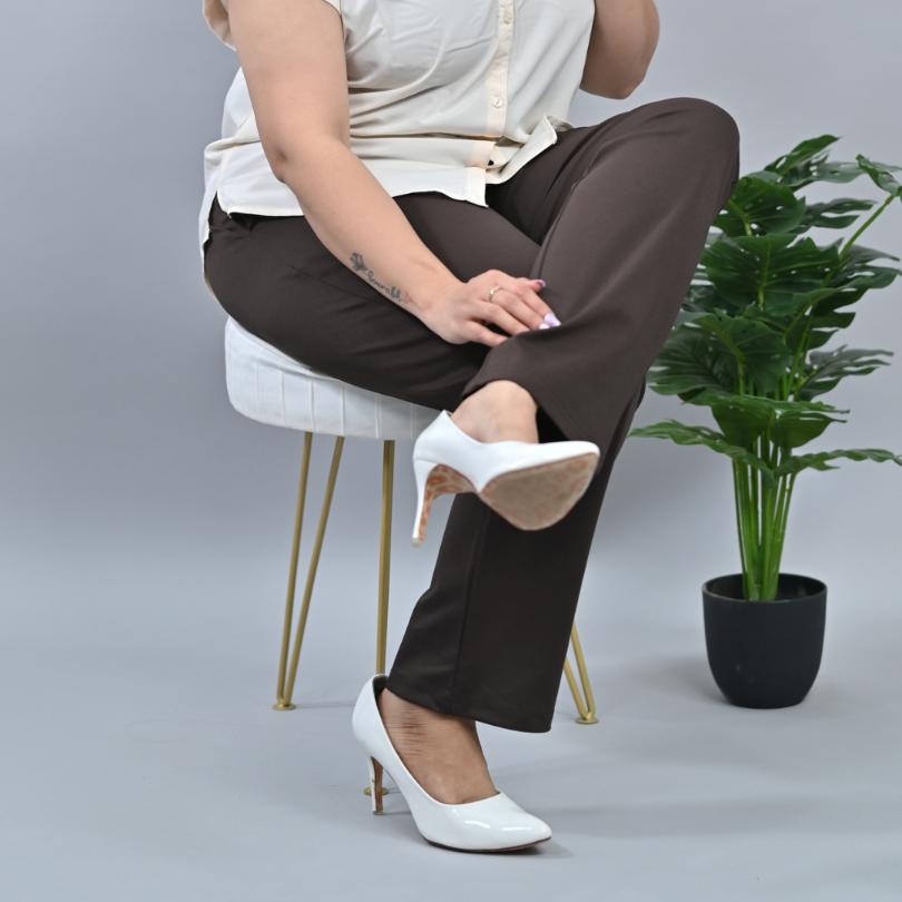 Coffee bean plus size stretchable biowash USA HQ cotton cigarette pencil pants with superior elastic belt. [Straight fit] - Milano plus size cigarette pencil pants