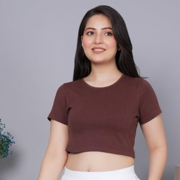 Coffee Bean Rib Crop T Shirt 100% USA HQ Cotton, 280 GSM non transparent  fabric