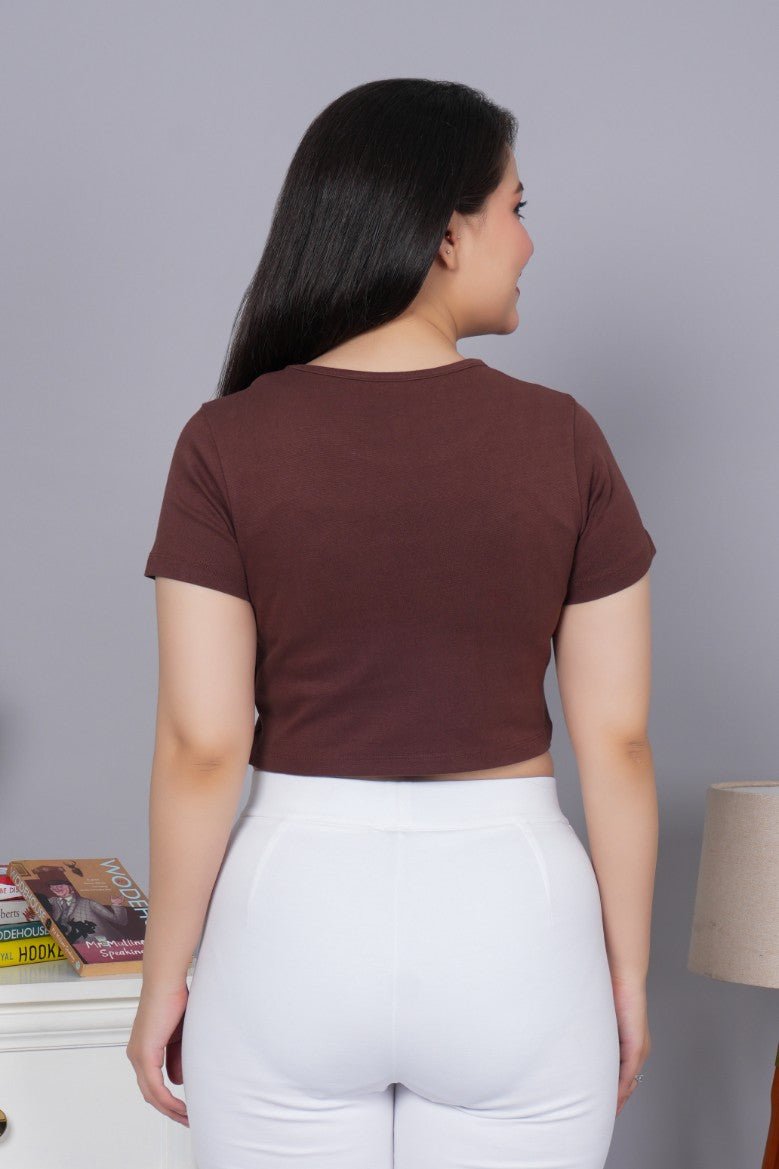 Coffee Bean Rib Crop T Shirt [ 100% USA HQ Cotton, 280 GSM non transparent fabric ] - Rib crop t shirt
