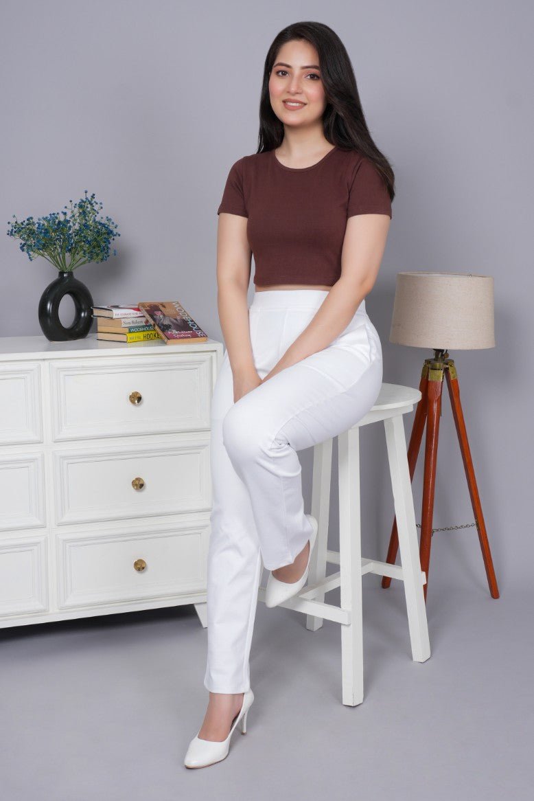 Coffee Bean Rib Crop T Shirt [ 100% USA HQ Cotton, 280 GSM non transparent fabric ] - Rib crop t shirt