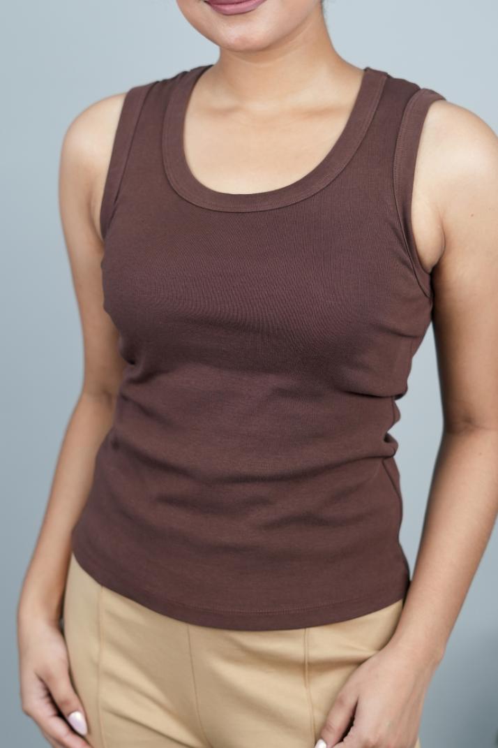 Coffee Bean Rib Top [ 100% Cotton, 280 GSM non transparent fabric ] - Rib top