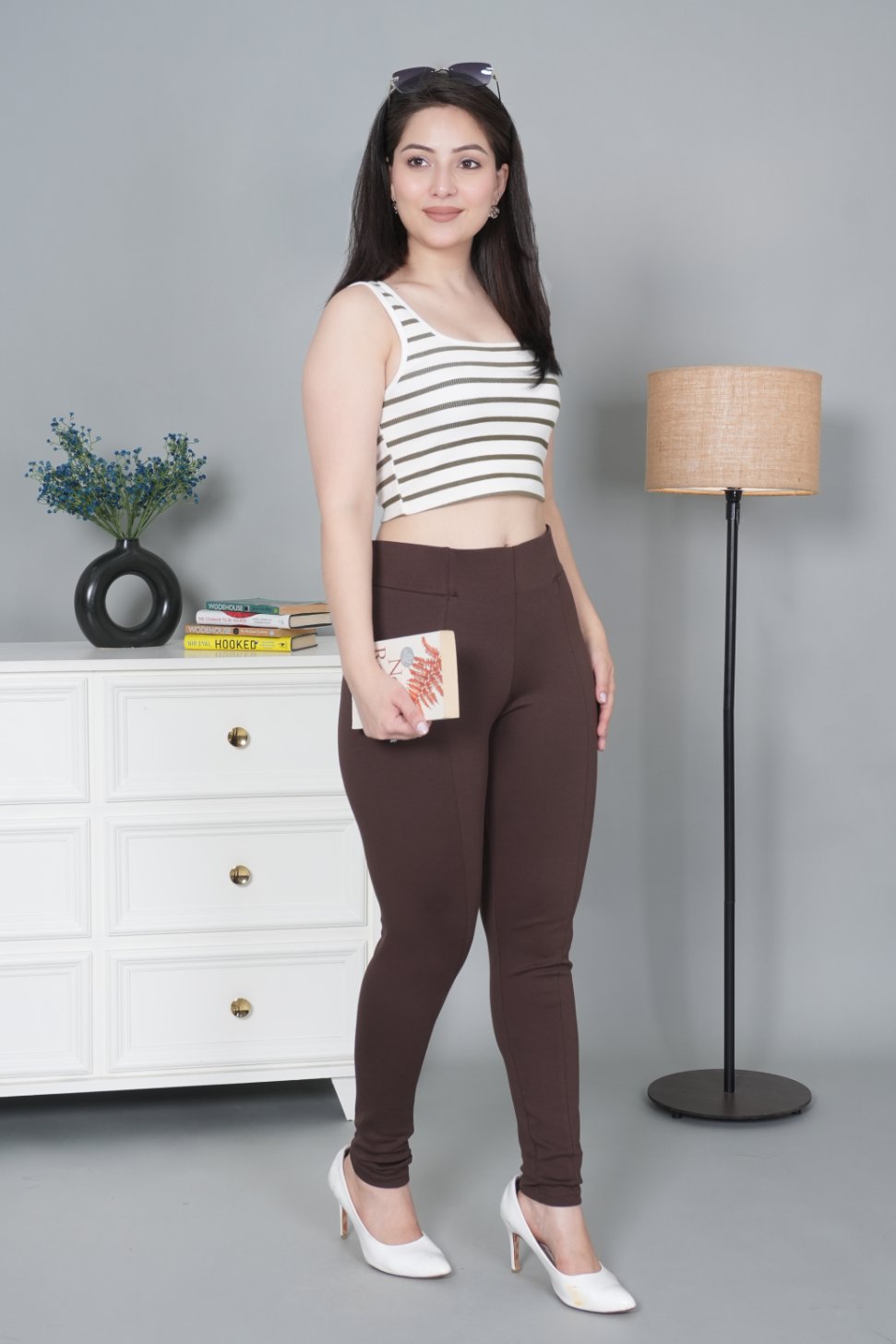 Coffee bean stretchable biowash USA HQ cotton jegging pant with superior elastic belt. - Milano jegging pants