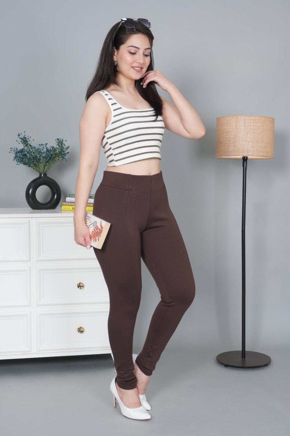 Coffee bean stretchable biowash USA HQ cotton jegging pant with superior elastic belt. - Milano jegging pants
