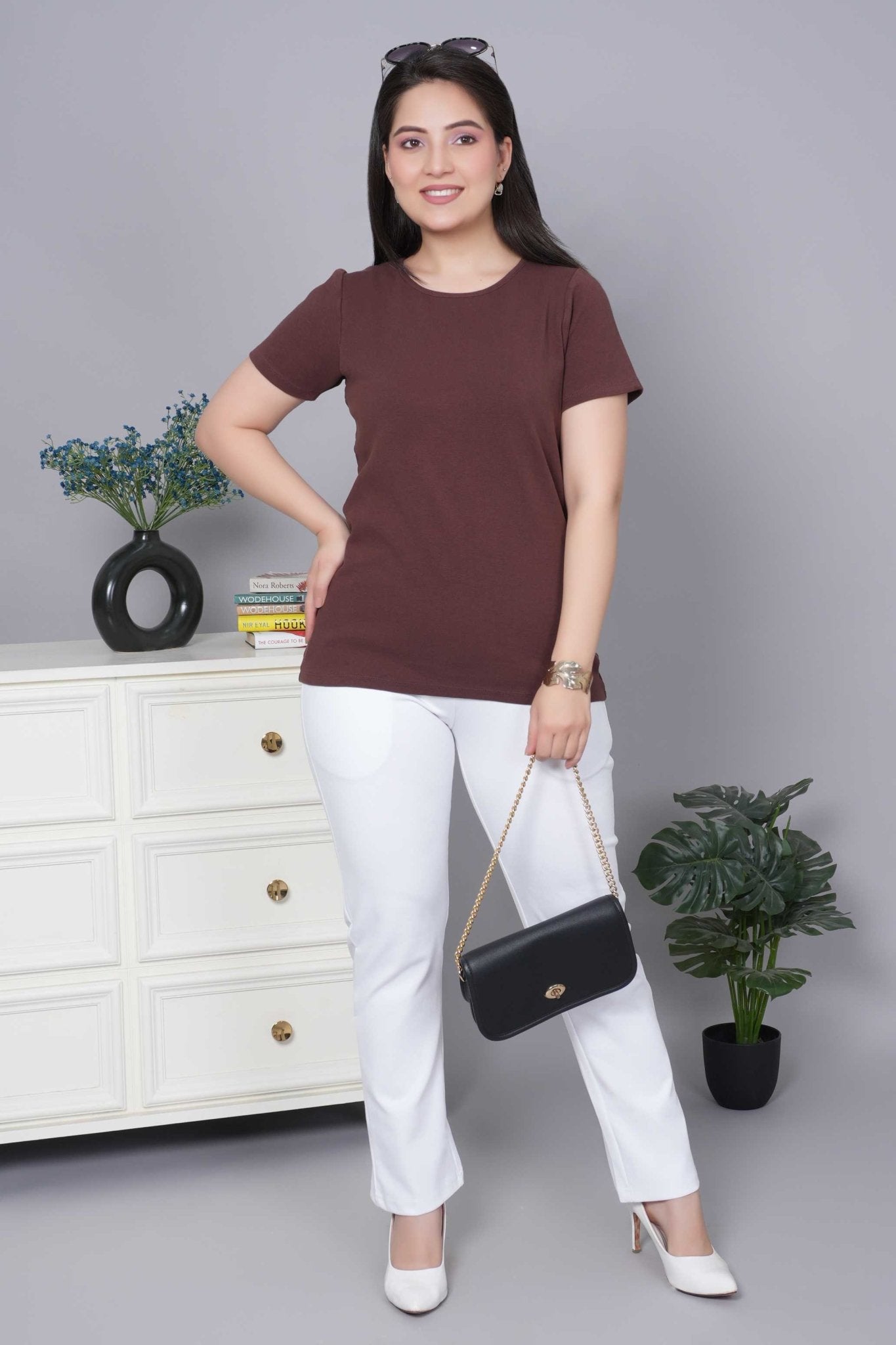 Coffee Bean Stretchable Rib T Shirt [ 100% USA HQ Cotton, 280 GSM non transparent fabric ] - Rib t shirt