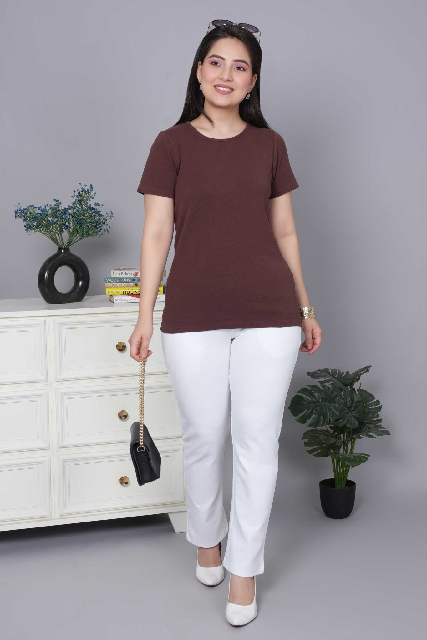 Coffee Bean Stretchable Rib T Shirt [ 100% USA HQ Cotton, 280 GSM non transparent fabric ] - Rib t shirt