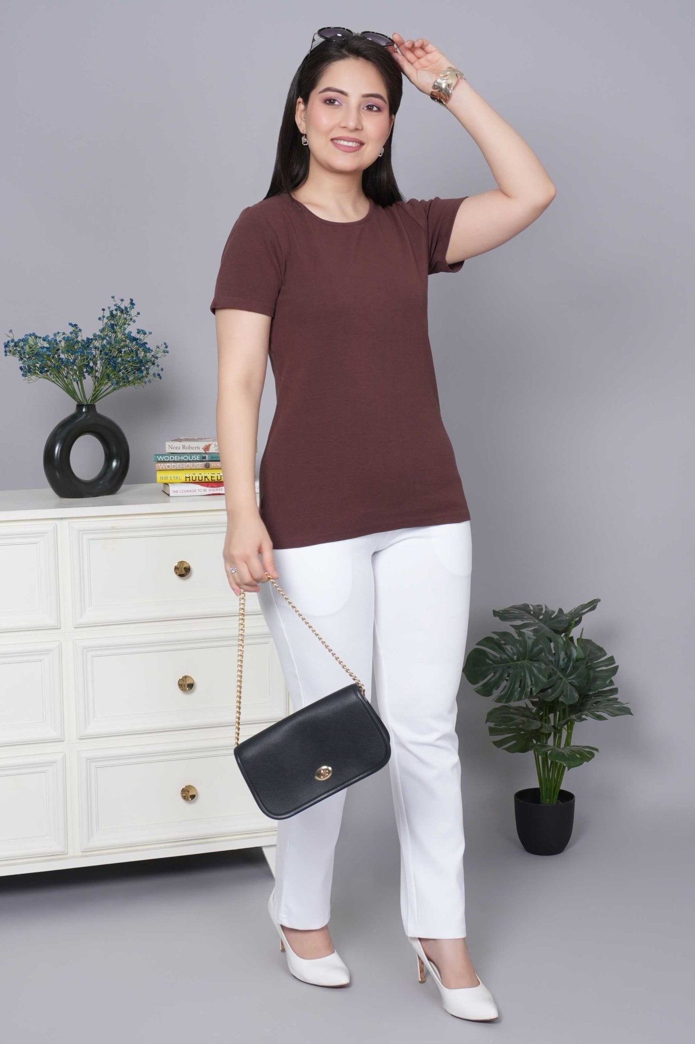 Coffee Bean Stretchable Rib T Shirt [ 100% USA HQ Cotton, 280 GSM non transparent fabric ] - Rib t shirt