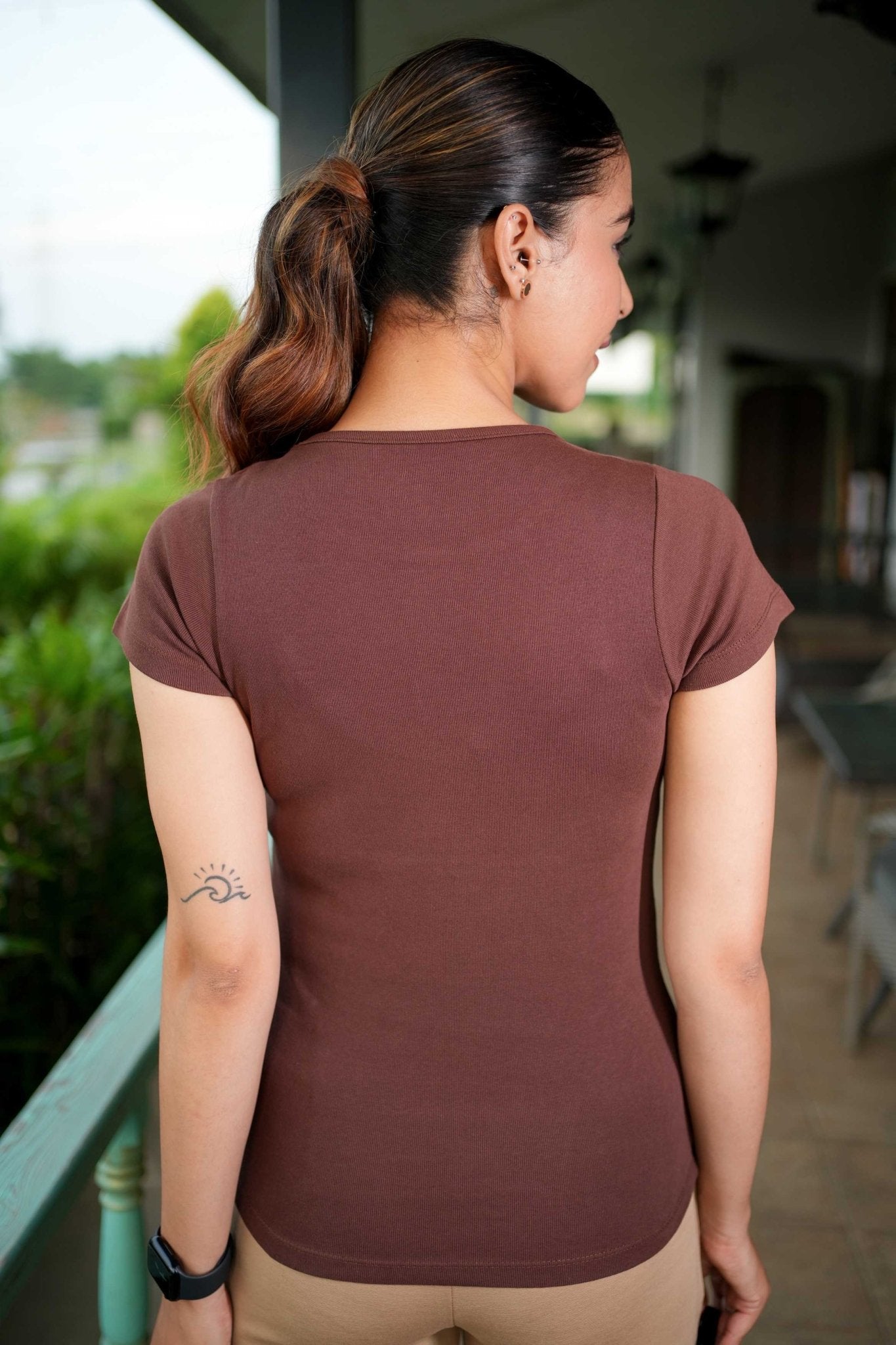 Coffee Bean Stretchable Rib T Shirt [ 100% USA HQ Cotton, 280 GSM non transparent fabric ] - Rib t shirt