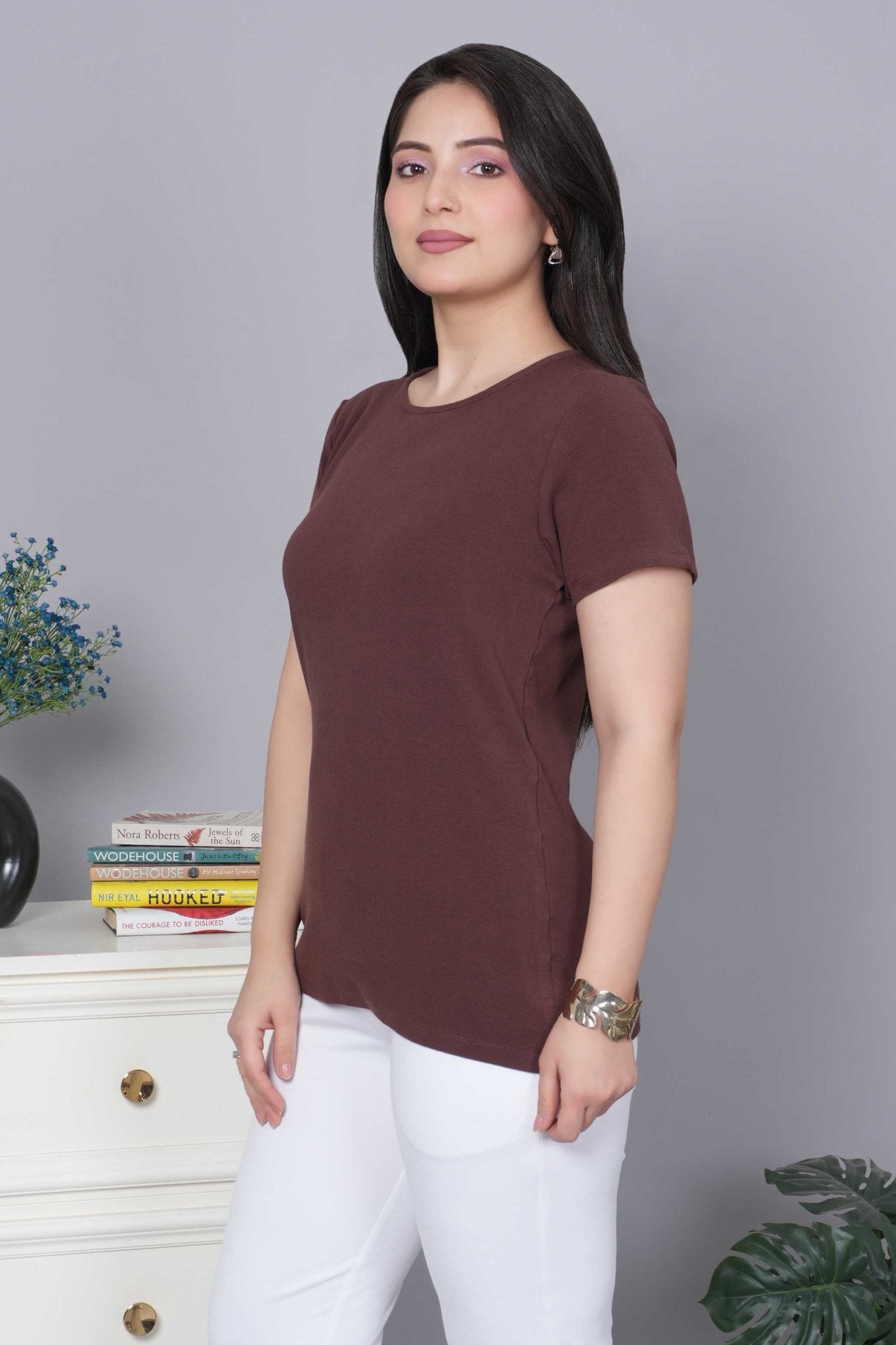 Coffee Bean Stretchable Rib T Shirt [ 100% USA HQ Cotton, 280 GSM non transparent fabric ] - Rib t shirt