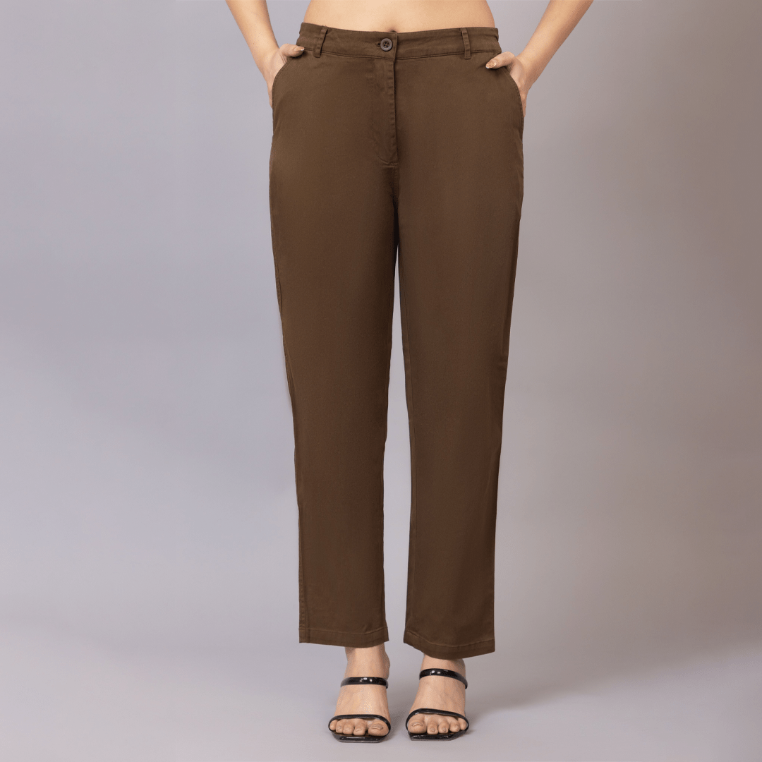 Coffee chinos pants with extra comfort. [100% USA HQ Cotton Lycra] - Chinos