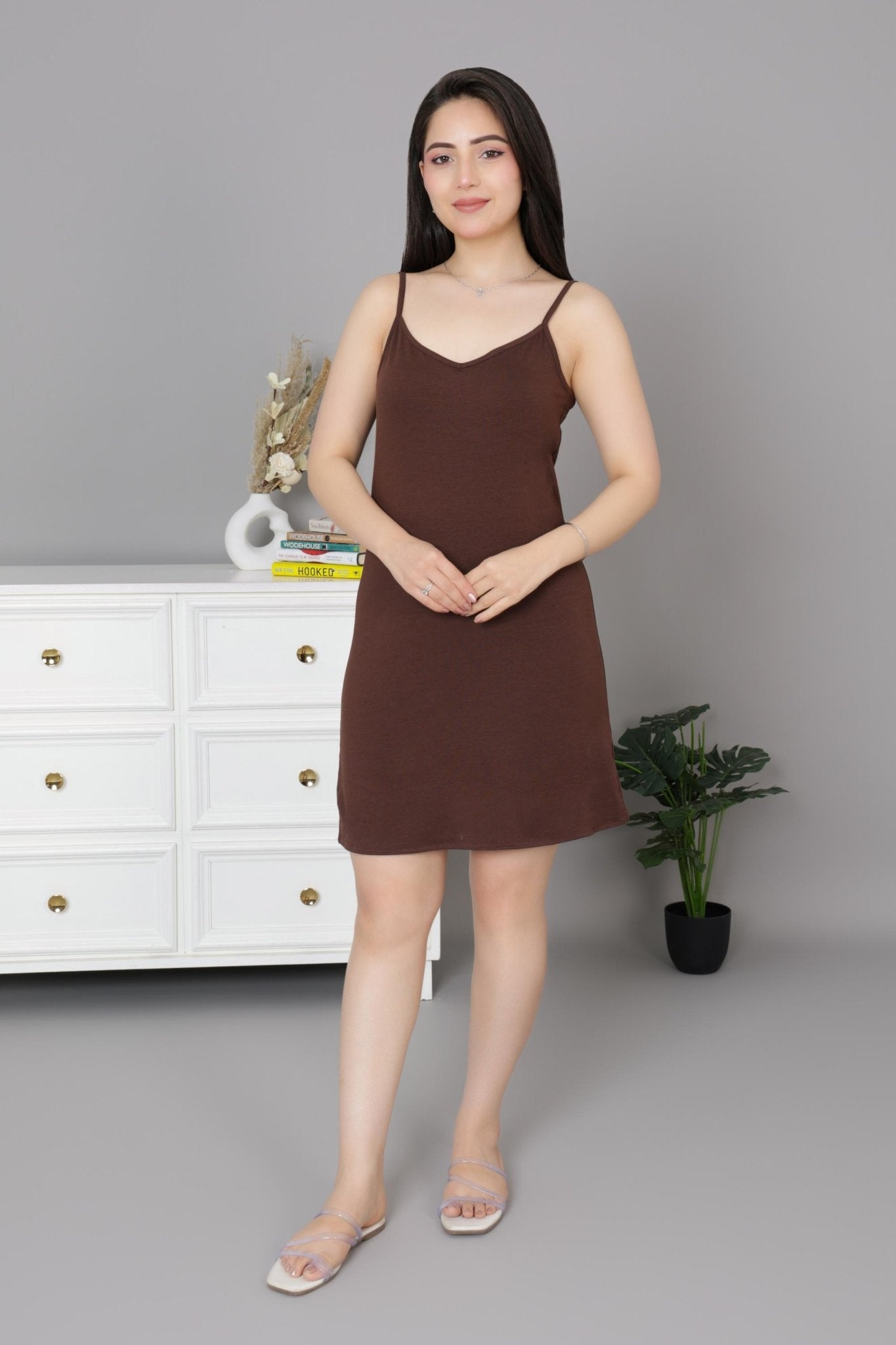 Coffee Cotton Kurti Slips [100% Cotton spandex] - Cotton kurti slips