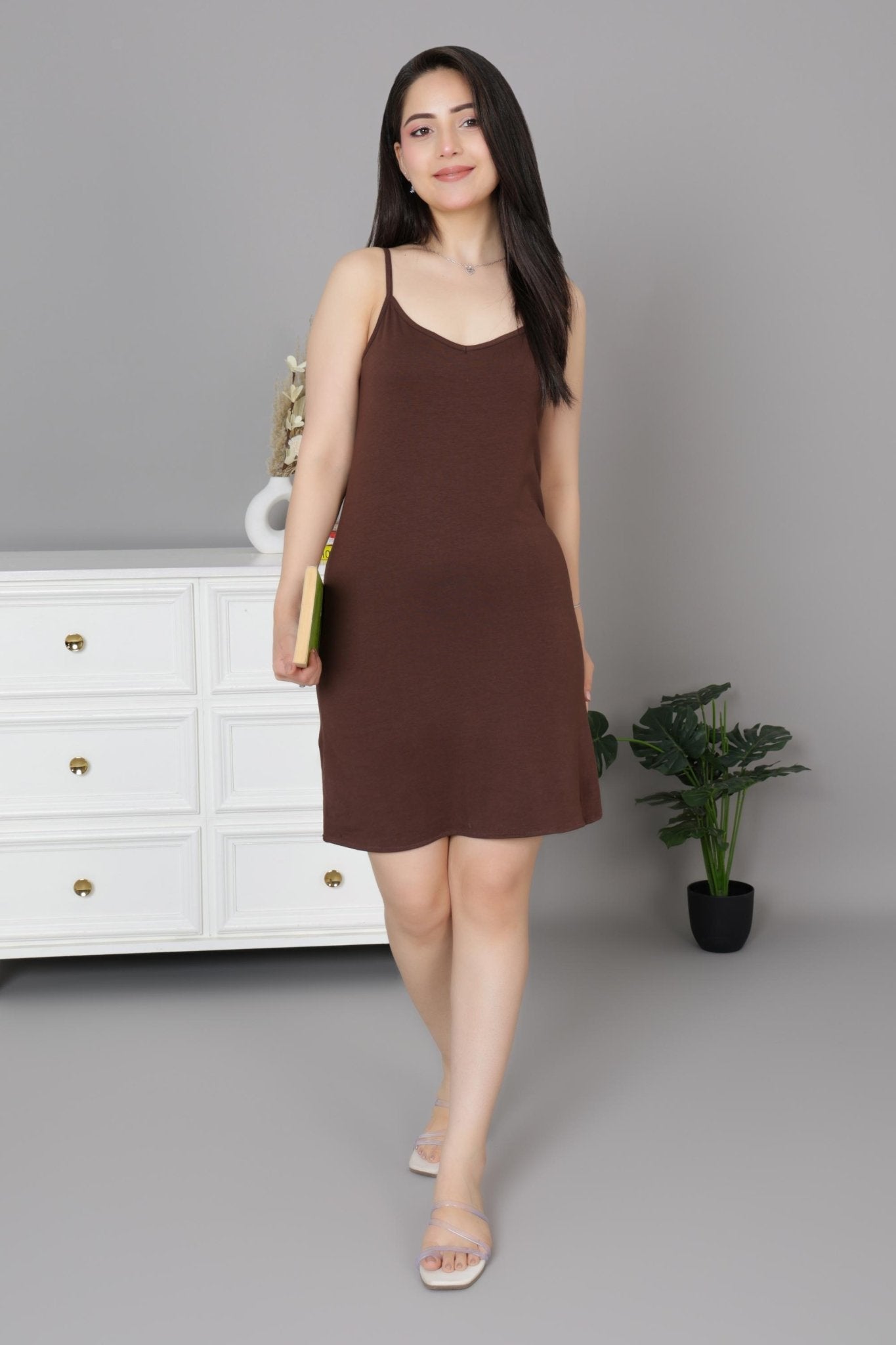 Coffee Cotton Kurti Slips [100% Cotton spandex] - Cotton kurti slips