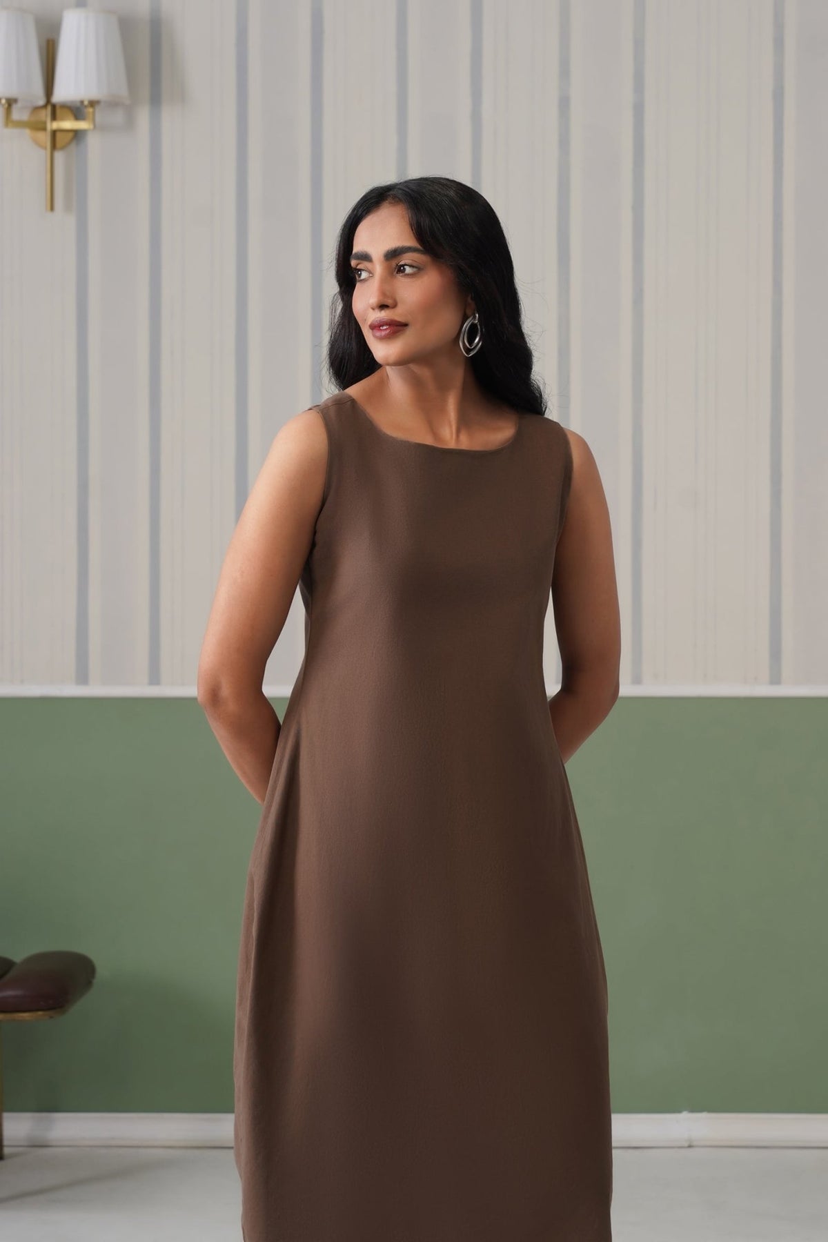 Coffee cotton midi dress [100% pure cotton] -Cotton midi dress