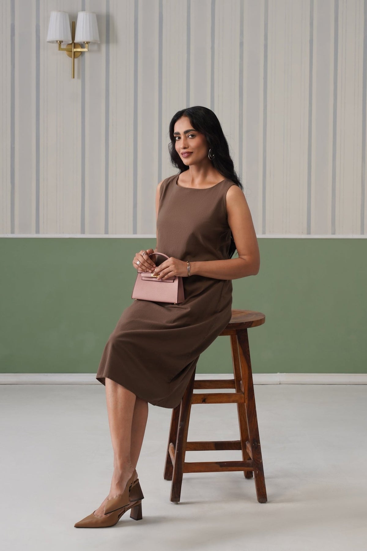 Coffee cotton midi dress [100% pure cotton] -Cotton midi dress
