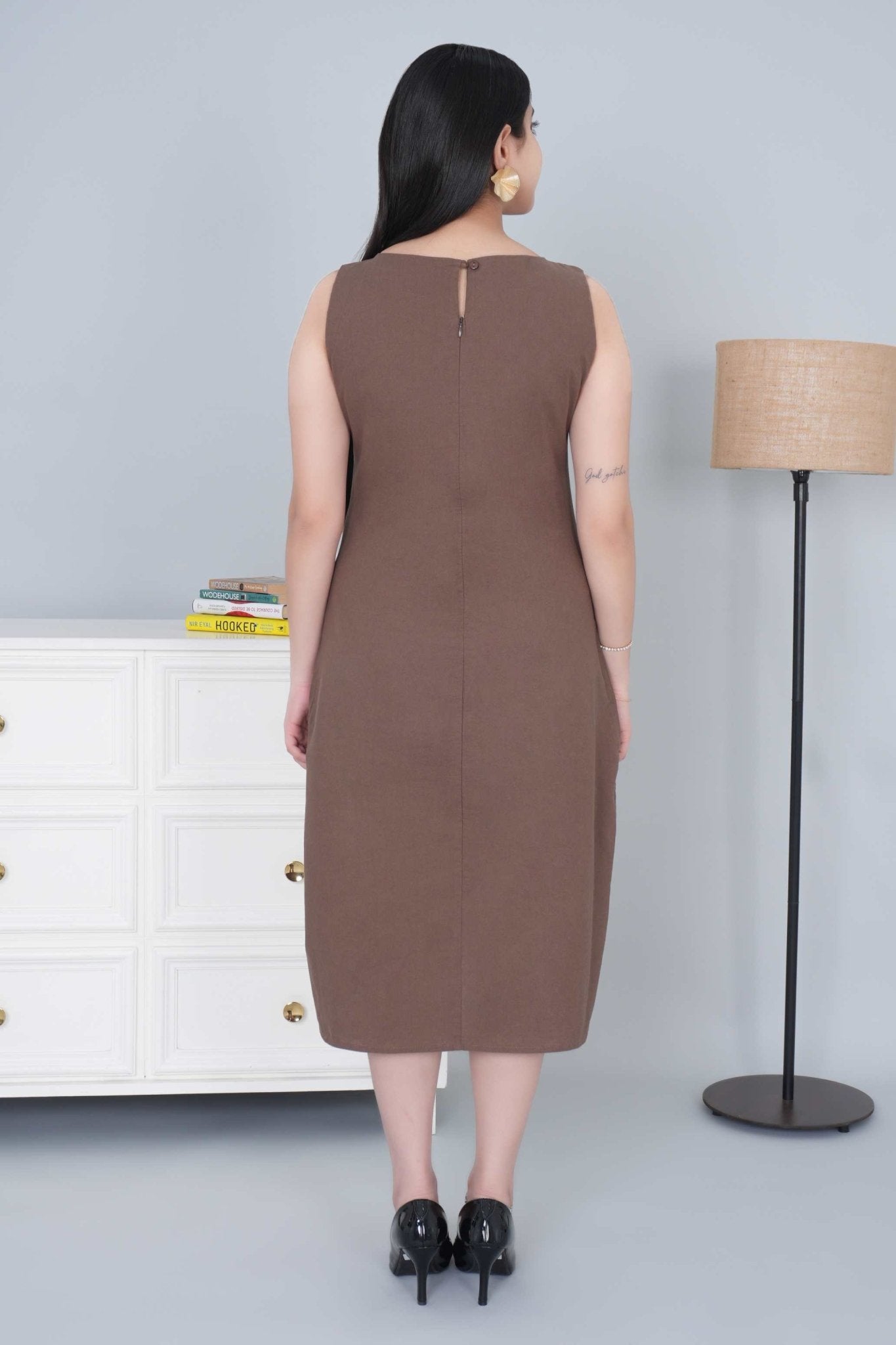 Coffee cotton midi dress [100% pure cotton] - Cotton midi dress