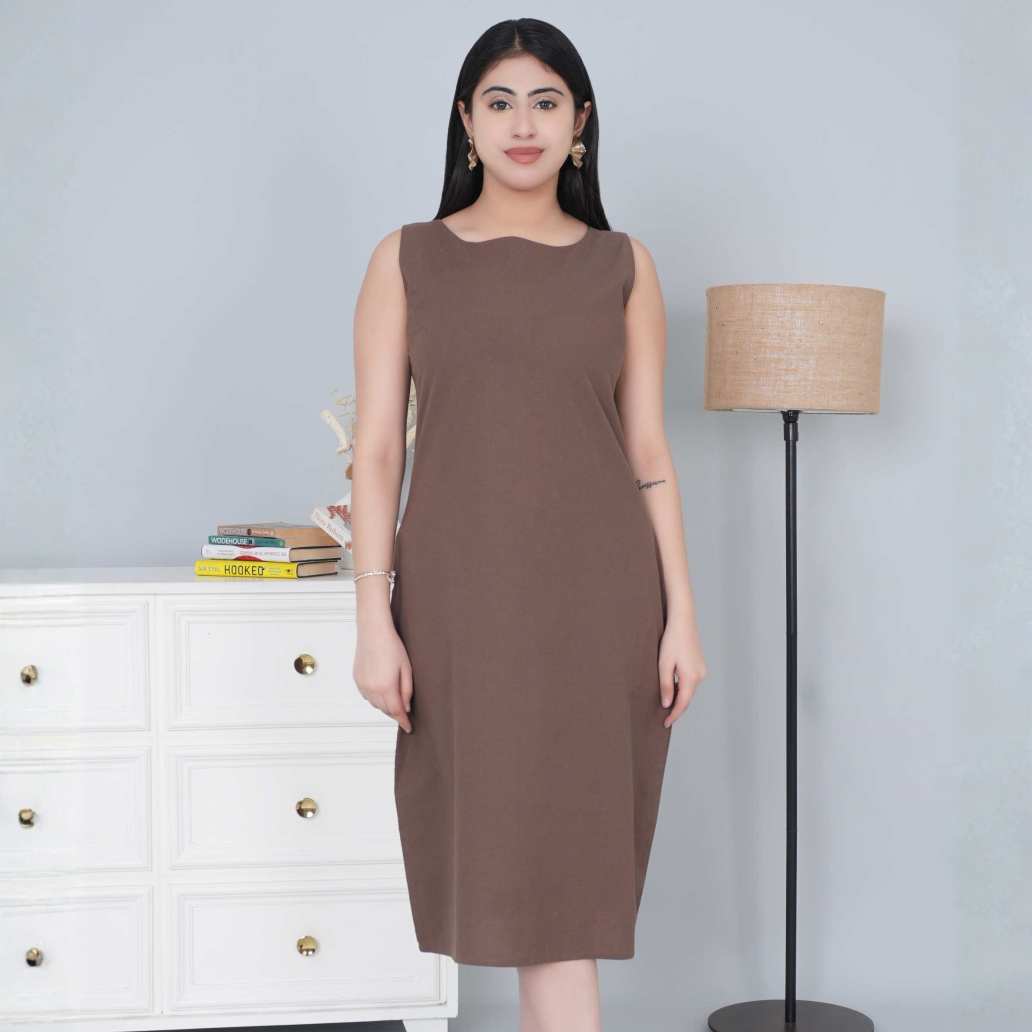 Coffee cotton midi dress [100% pure cotton] - Cotton midi dress
