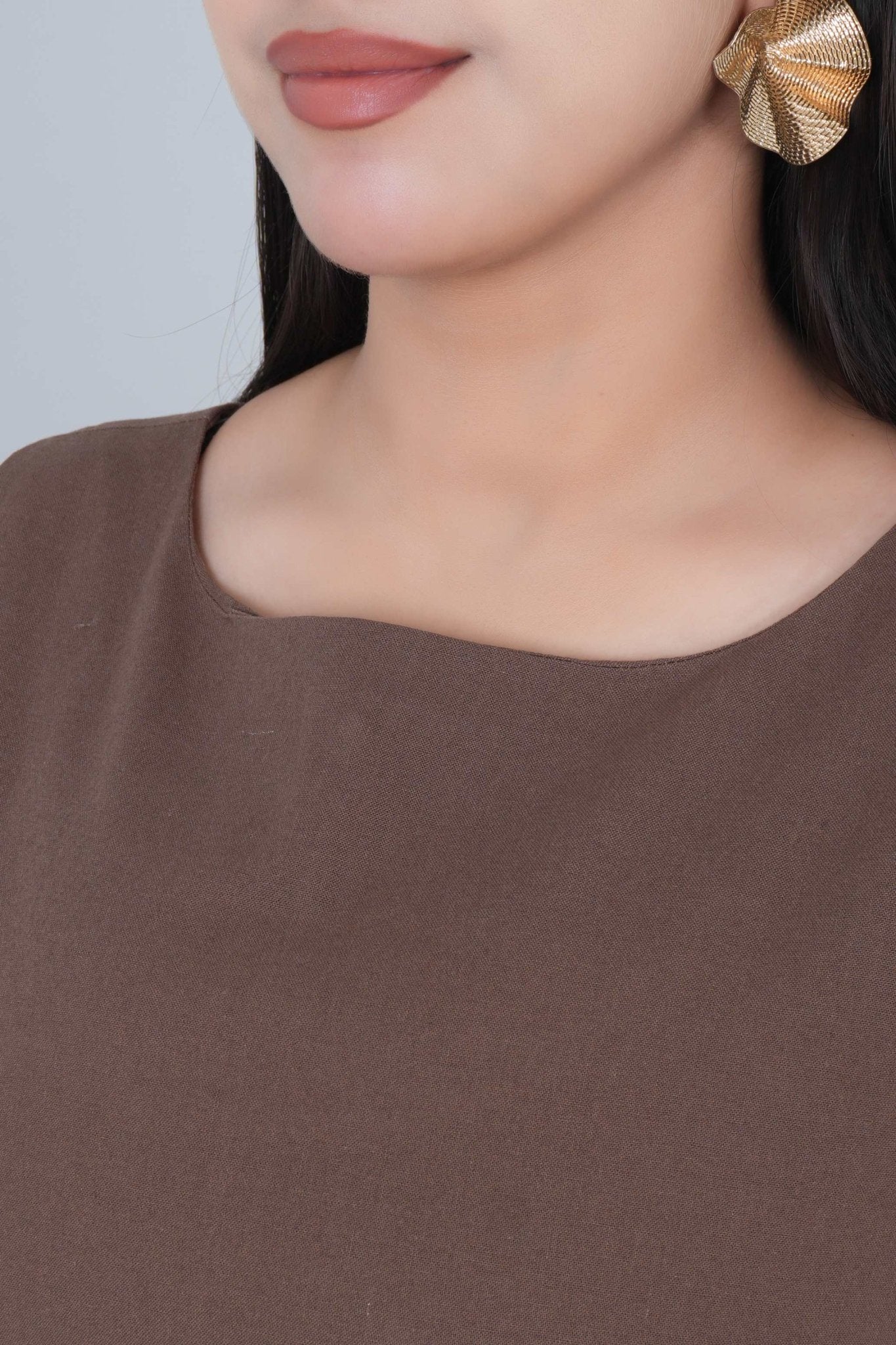 Coffee cotton midi dress [100% pure cotton] - Cotton midi dress