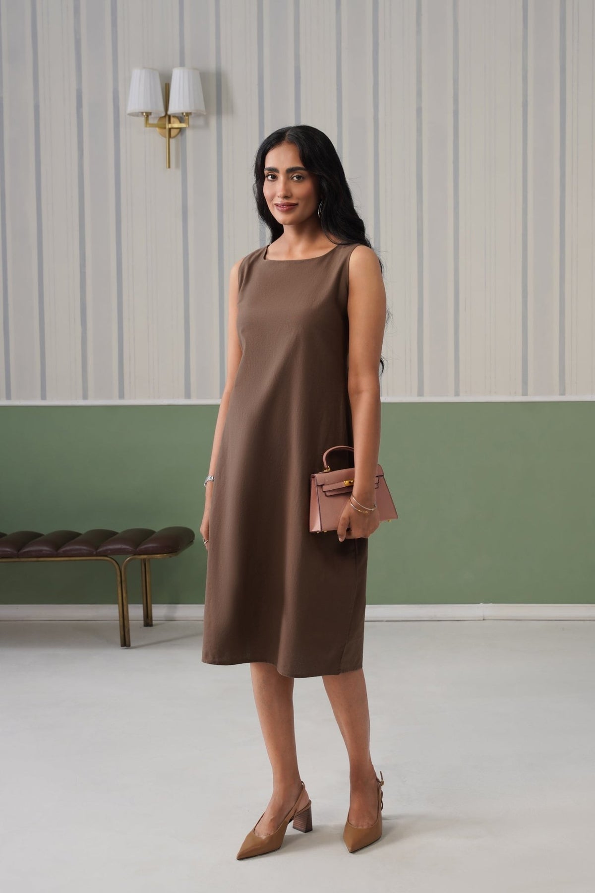 Coffee cotton midi dress [100% pure cotton] -Cotton midi dress