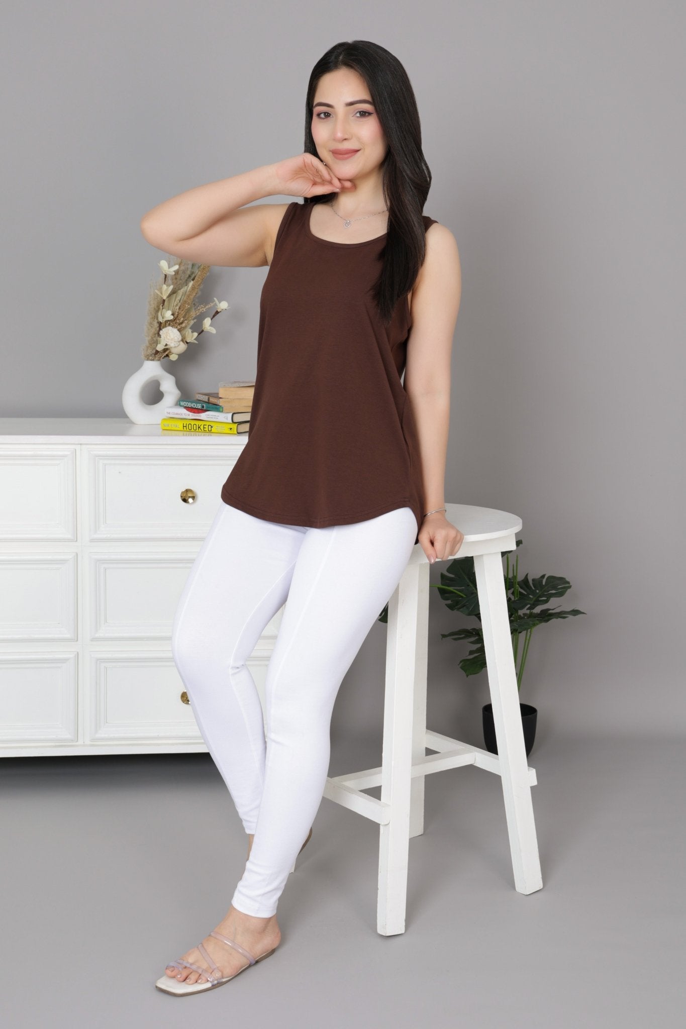 Coffee Cotton vest [100% Cotton spandex] - Cotton vest