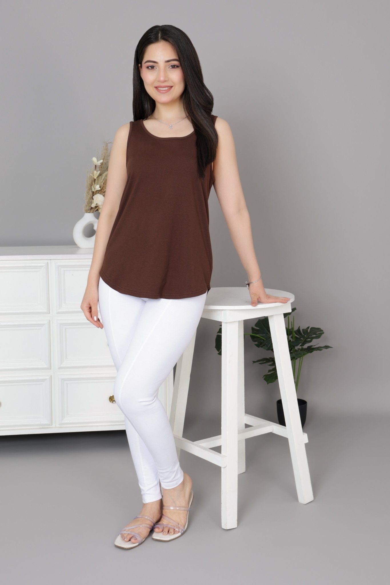 Coffee Cotton vest [100% Cotton spandex] - Cotton vest