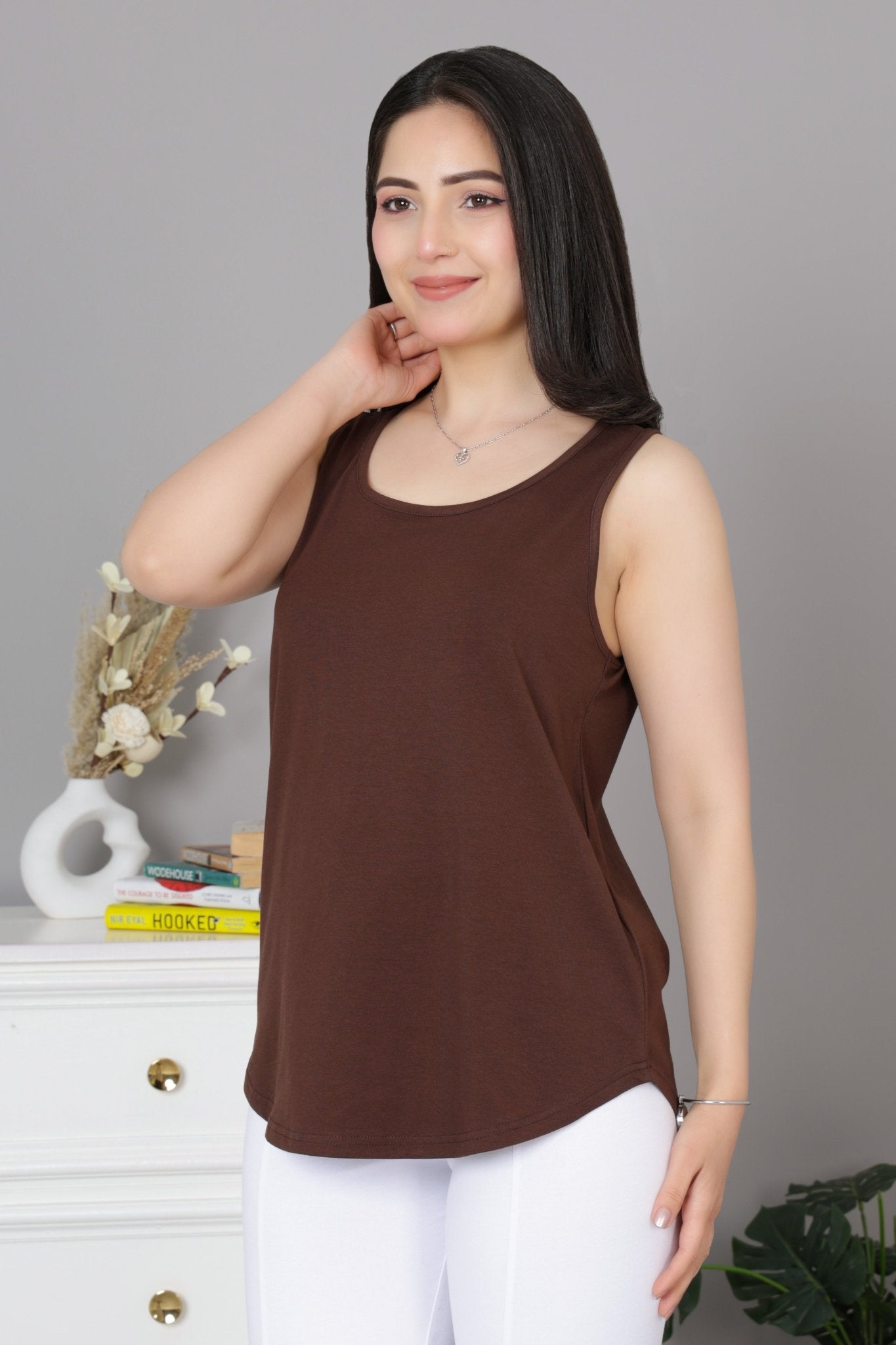 Coffee Cotton vest [100% Cotton spandex] - Cotton vest