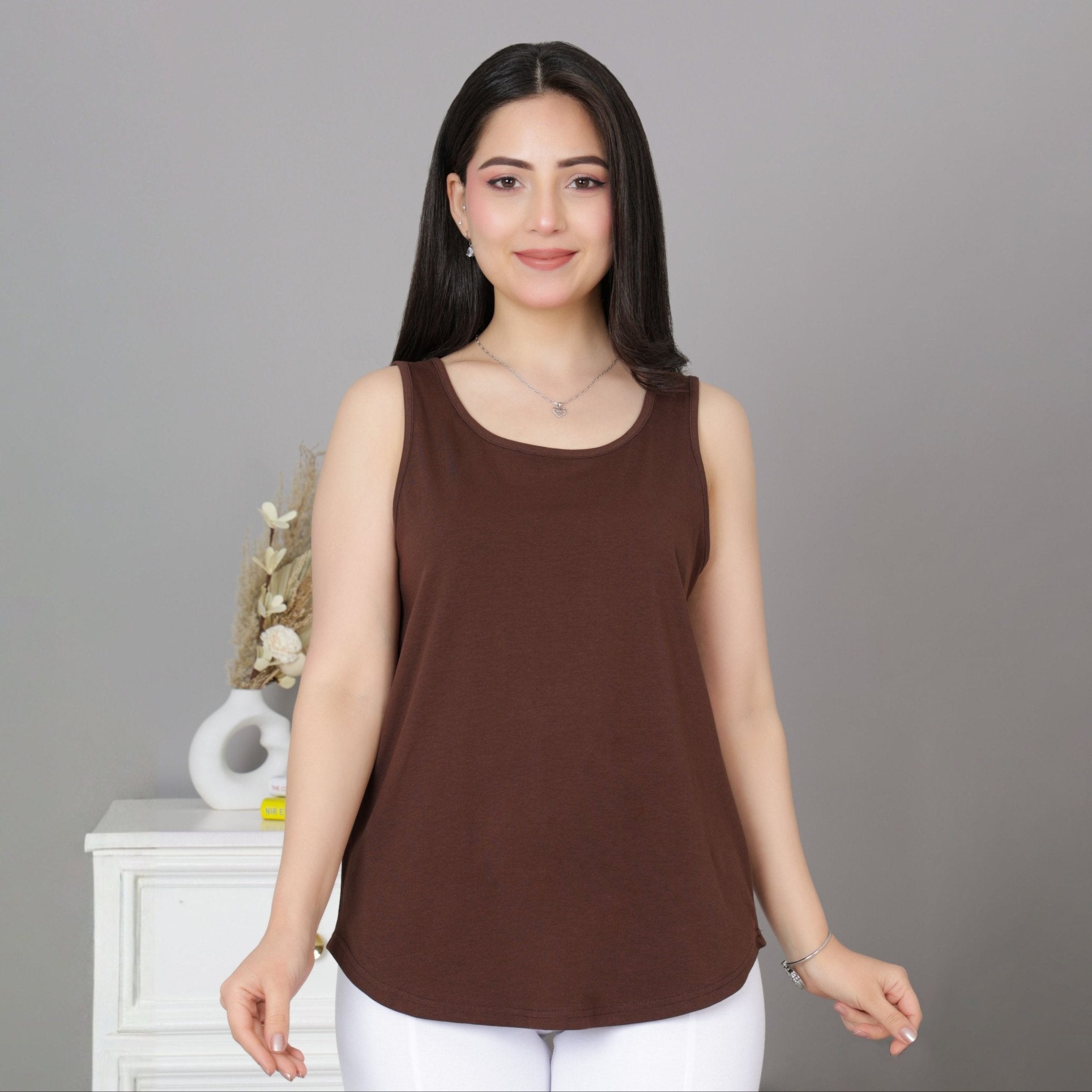 Coffee Cotton vest [100% Cotton spandex] - Cotton vest