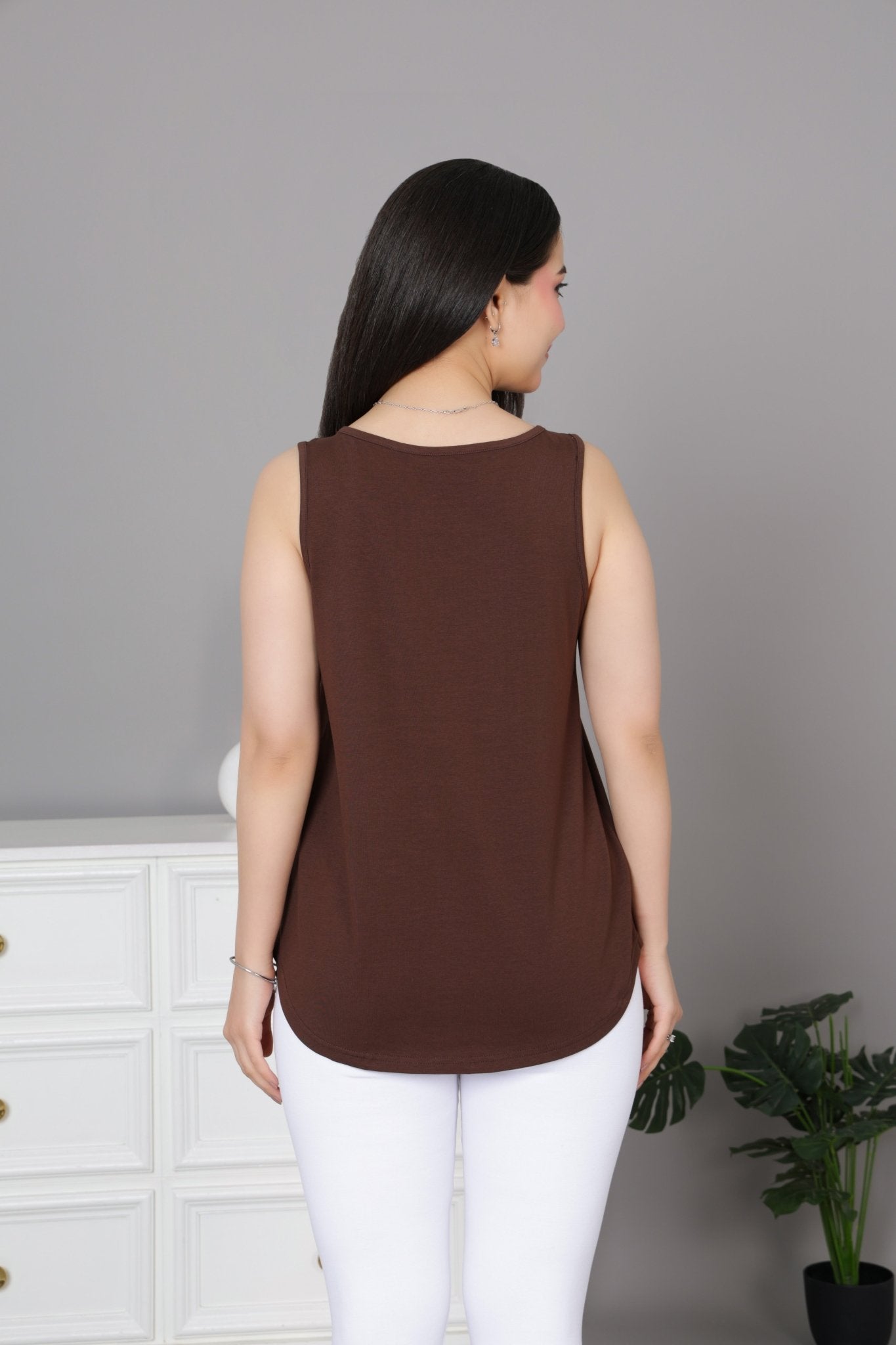 Coffee Cotton vest [100% Cotton spandex] - Cotton vest