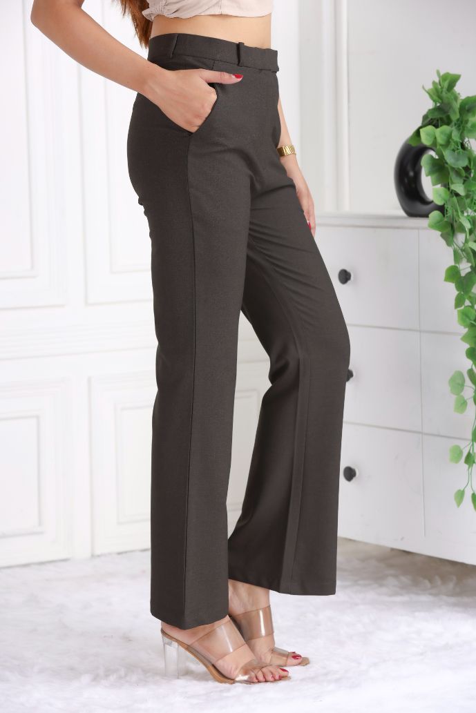 Coffee formal flare pants with spandex [Bootcut flare] - Formal flare pants