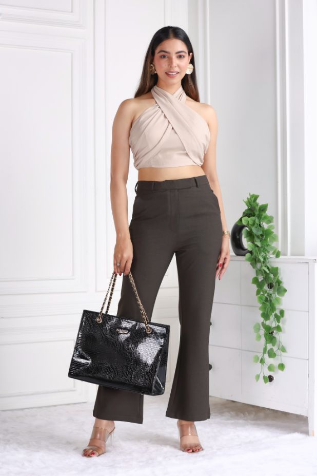 Coffee formal flare pants with spandex [Bootcut flare] - Formal flare pants