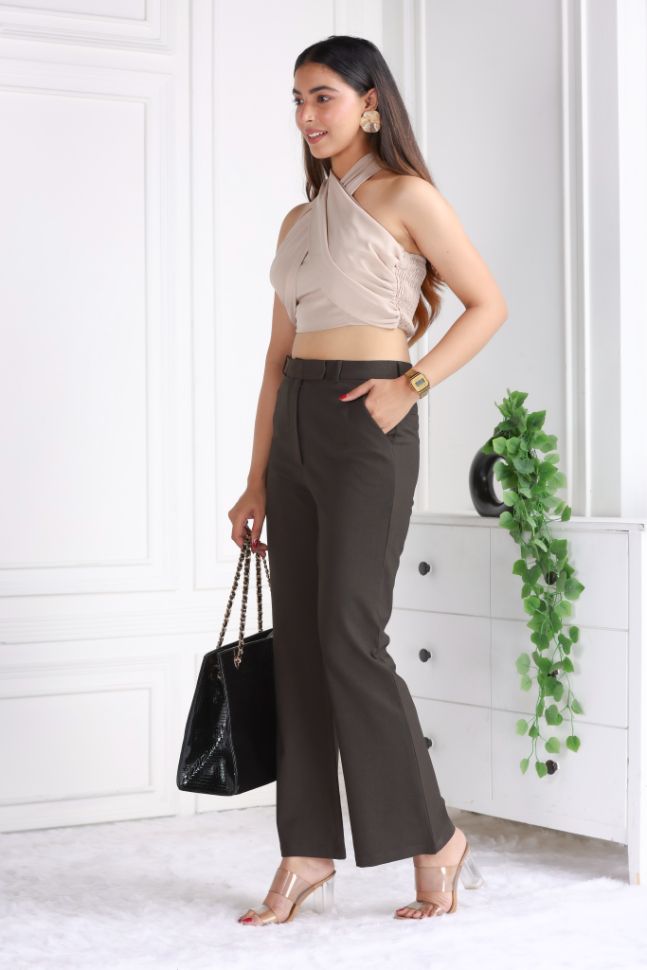 Coffee formal flare pants with spandex [Bootcut flare] - Formal flare pants