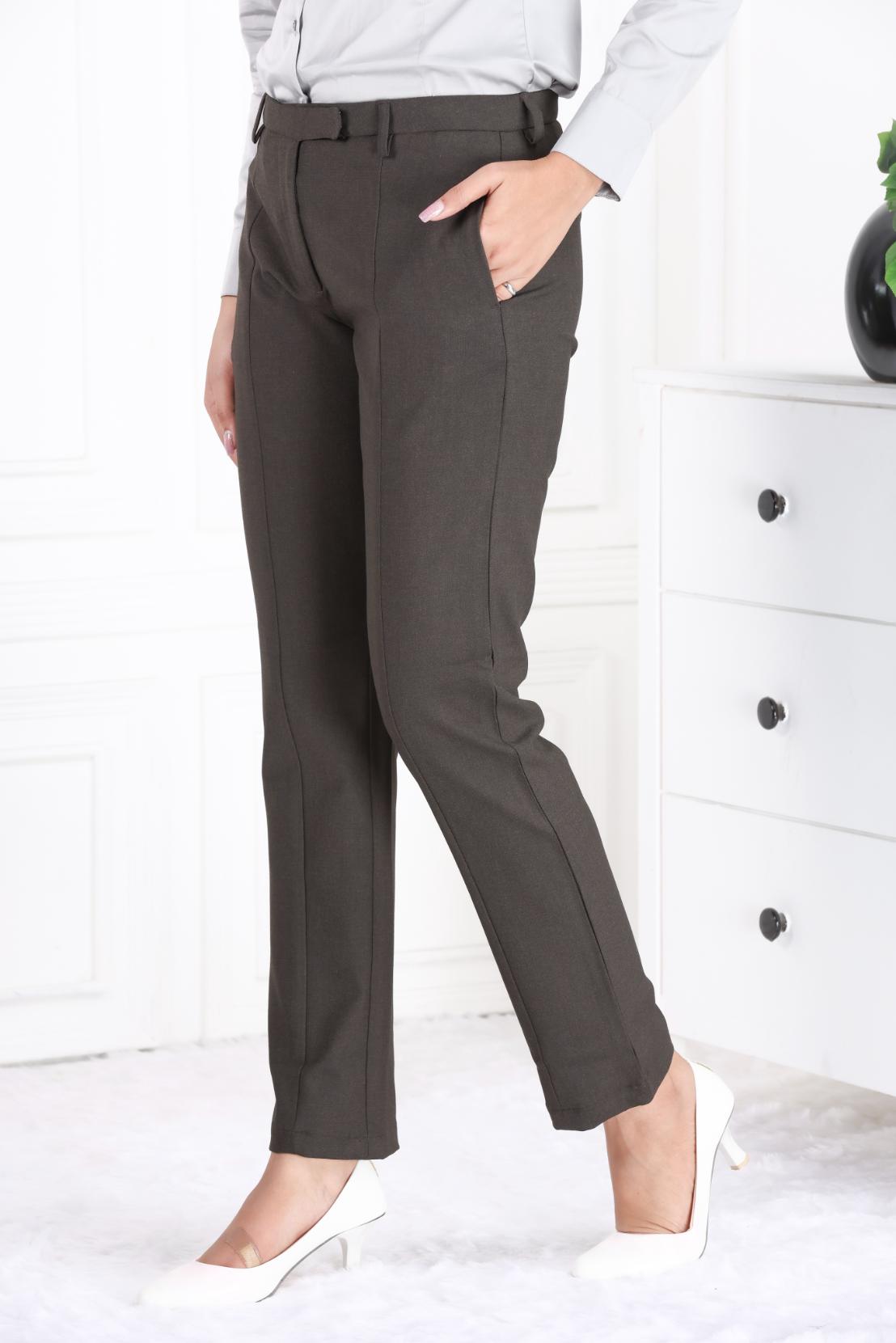 Coffee melange woven formal pants with spandex [Straight fit] - Woven formal pants