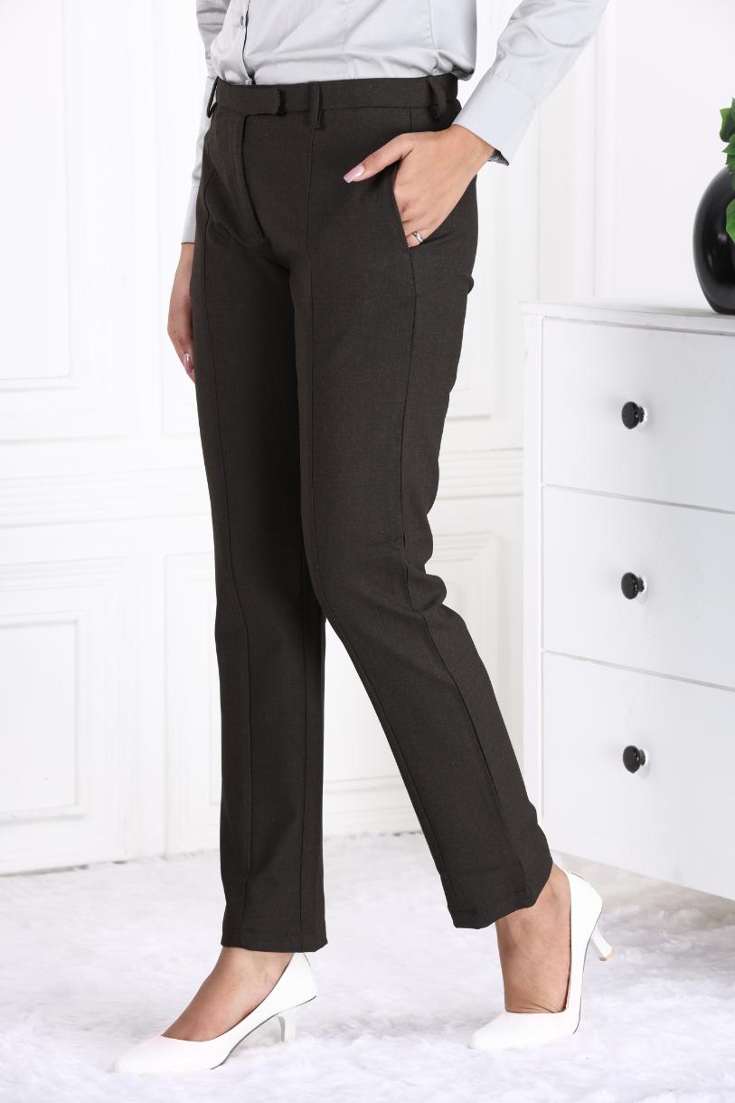 Coffee melange woven formal pants with spandex [Straight fit] - Woven formal pants