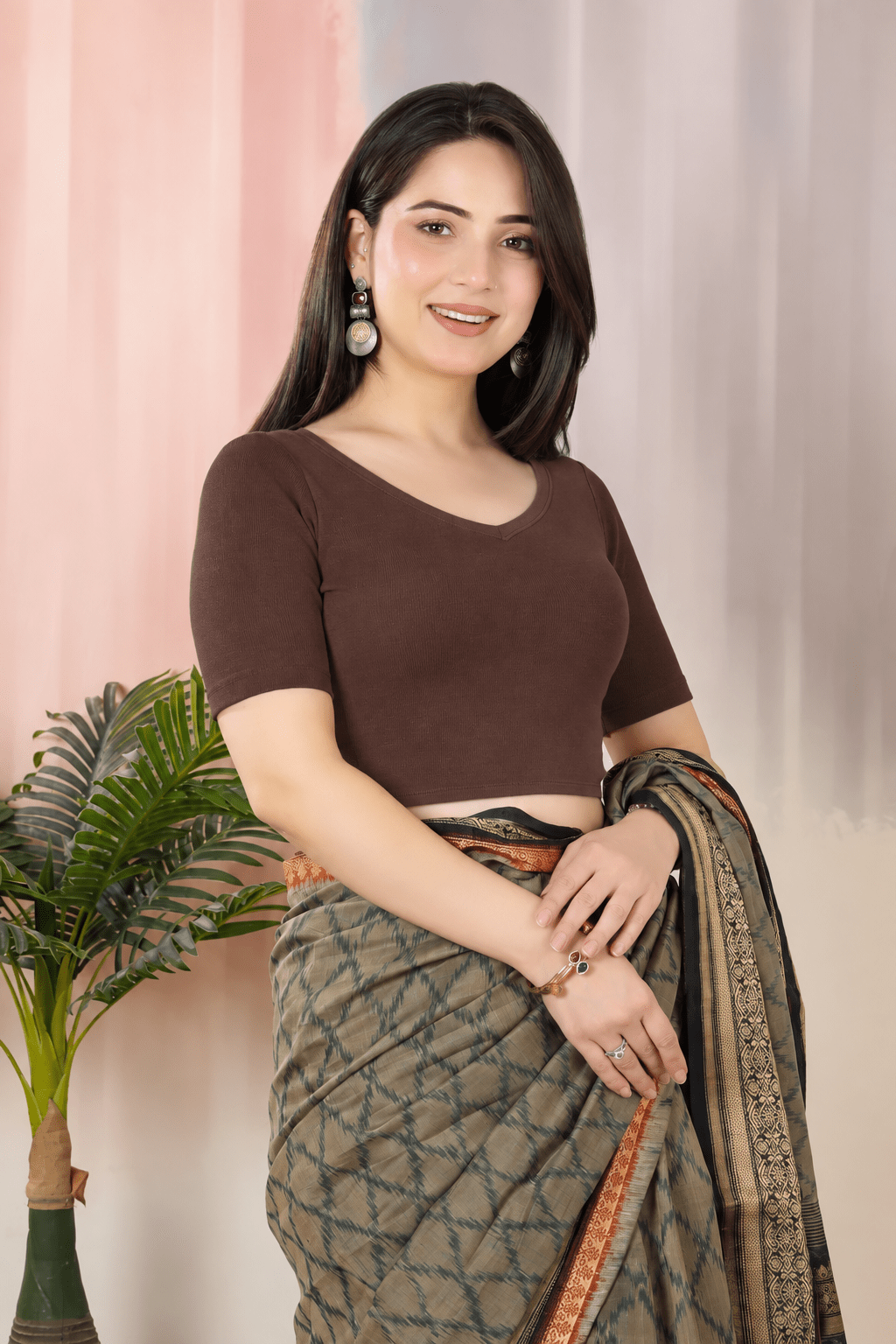 Coffee Rib Blouse [ 100% USA HQ Cotton, 280 GSM non transparent fabric ] -Rib blouse