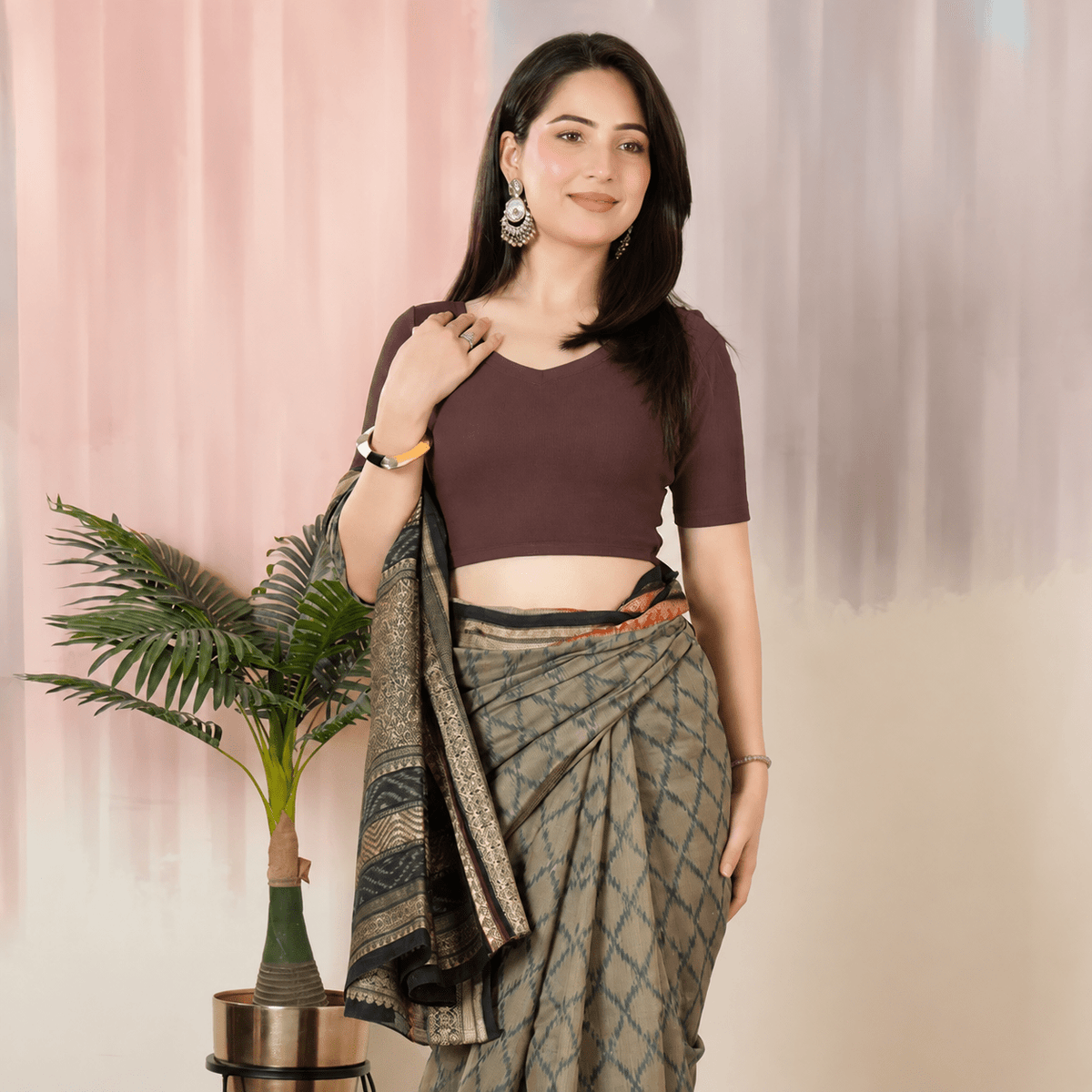 Coffee Rib Blouse [ 100% USA HQ Cotton, 280 GSM non transparent fabric ] -Rib blouse