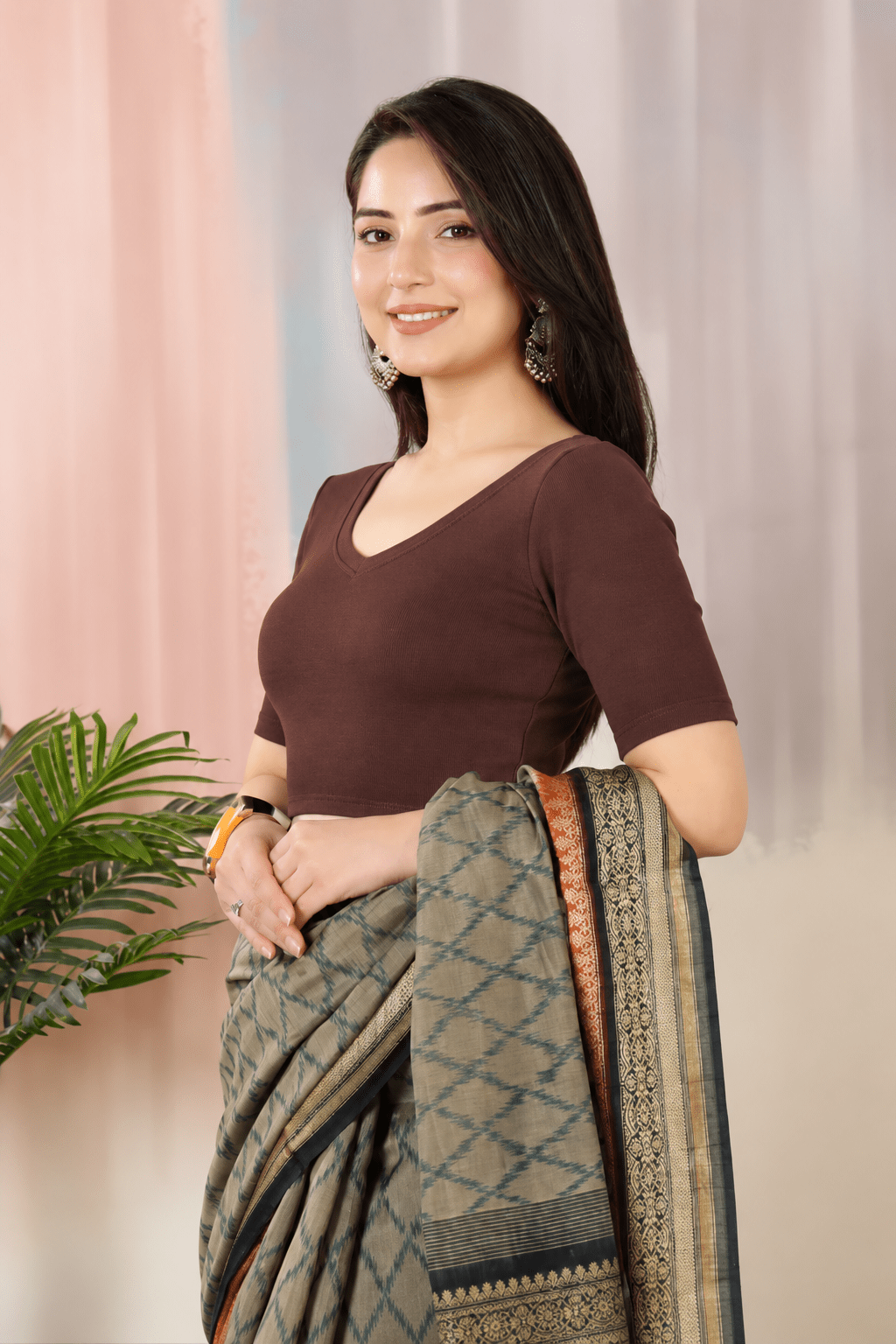 Coffee Rib Blouse [ 100% USA HQ Cotton, 280 GSM non transparent fabric ] -Rib blouse