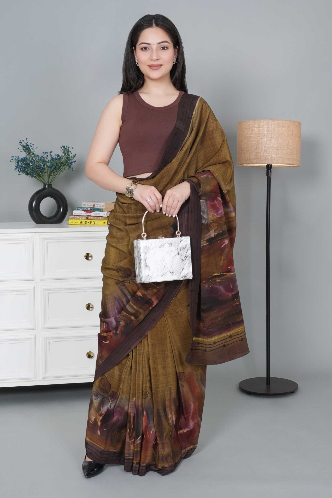 Coffee Rib Crop Blouse [ 100% USA HQ Cotton, 280 GSM non transparent fabric ] - Rib crop blouse