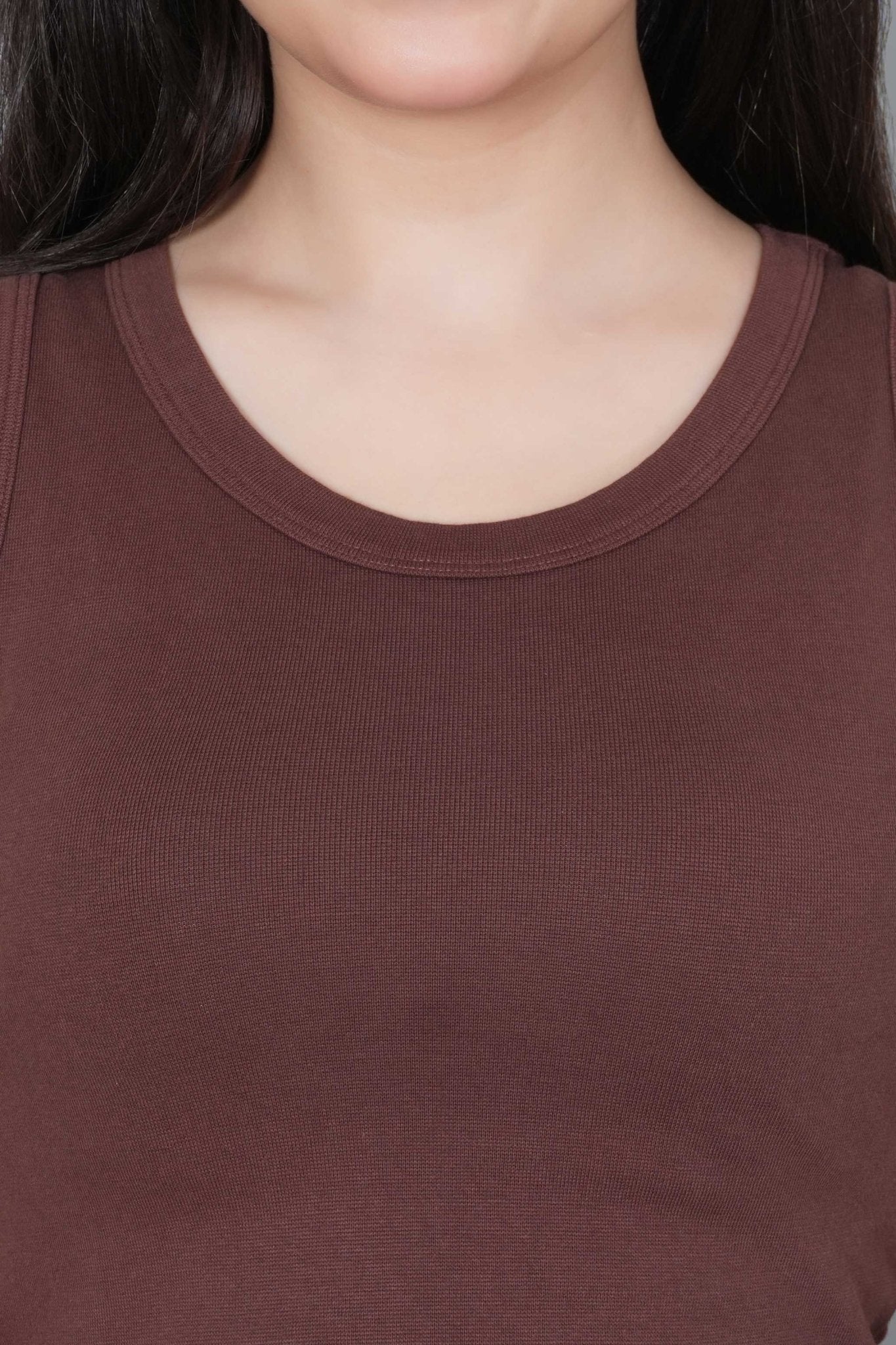 Coffee Rib Crop Blouse [ 100% USA HQ Cotton, 280 GSM non transparent fabric ] - Rib crop blouse