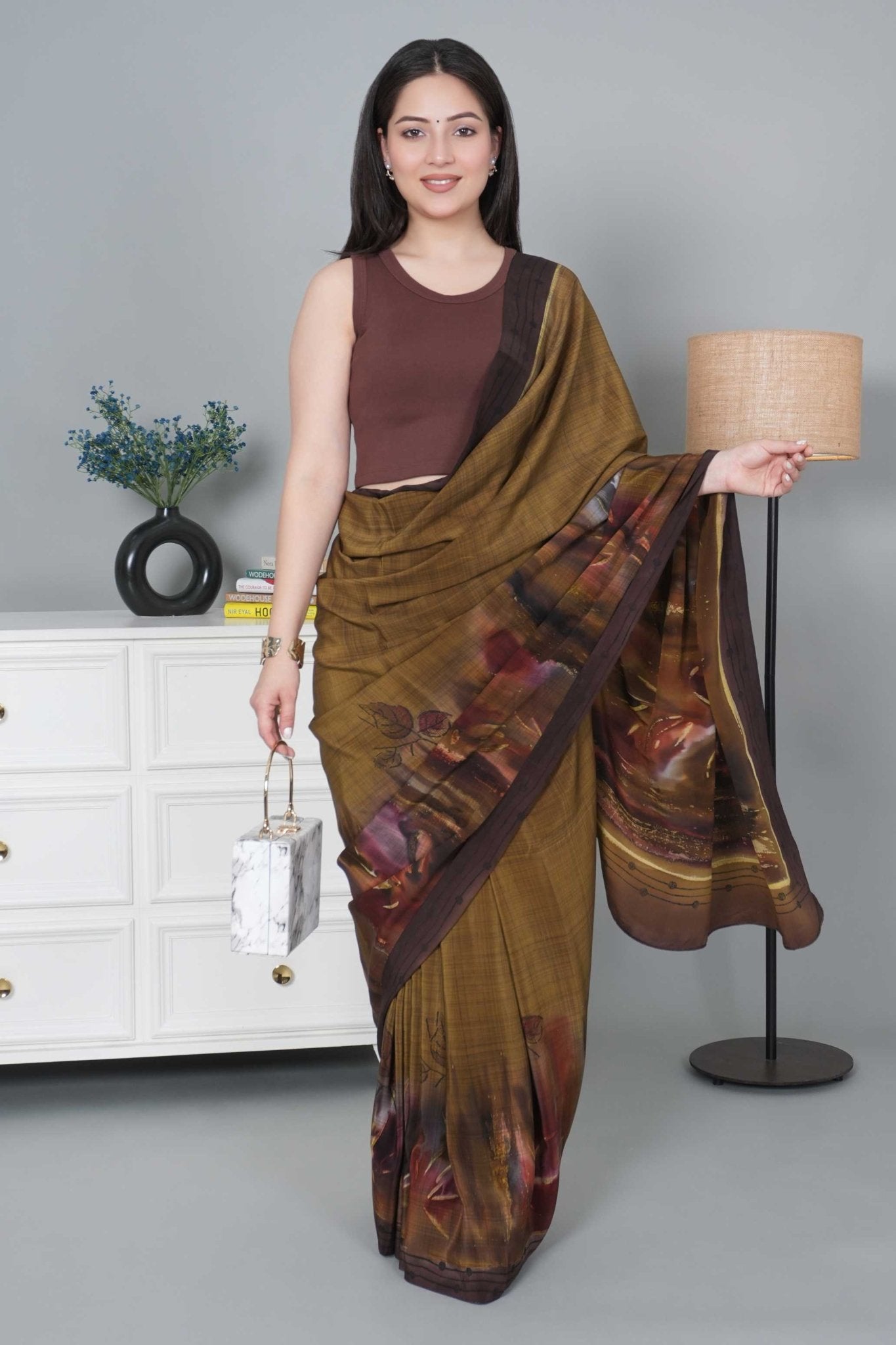 Coffee Rib Crop Blouse [ 100% USA HQ Cotton, 280 GSM non transparent fabric ] - Rib crop blouse