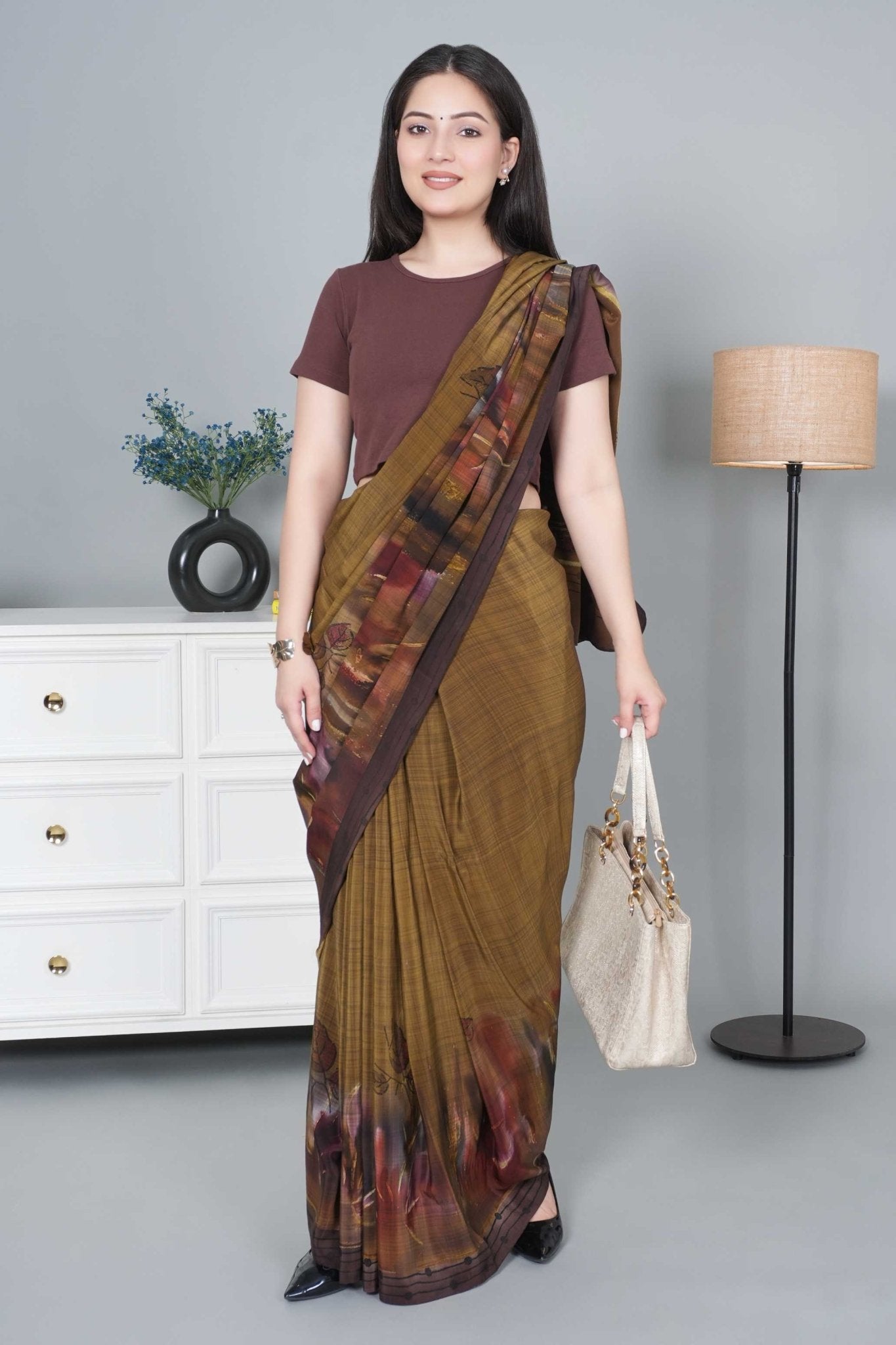 Coffee Rib Crop Tshirt Blouse [ 100% USA HQ Cotton, 280 GSM non transparent fabric ] - Rib crop tshirt blouse