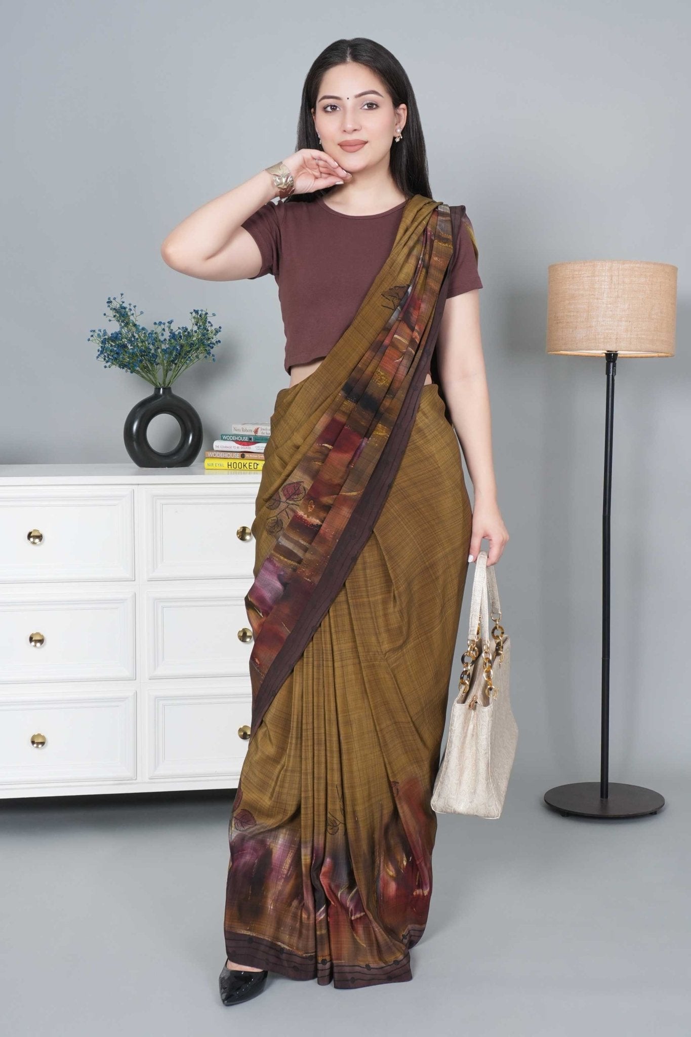 Coffee Rib Crop Tshirt Blouse [ 100% USA HQ Cotton, 280 GSM non transparent fabric ] - Rib crop tshirt blouse