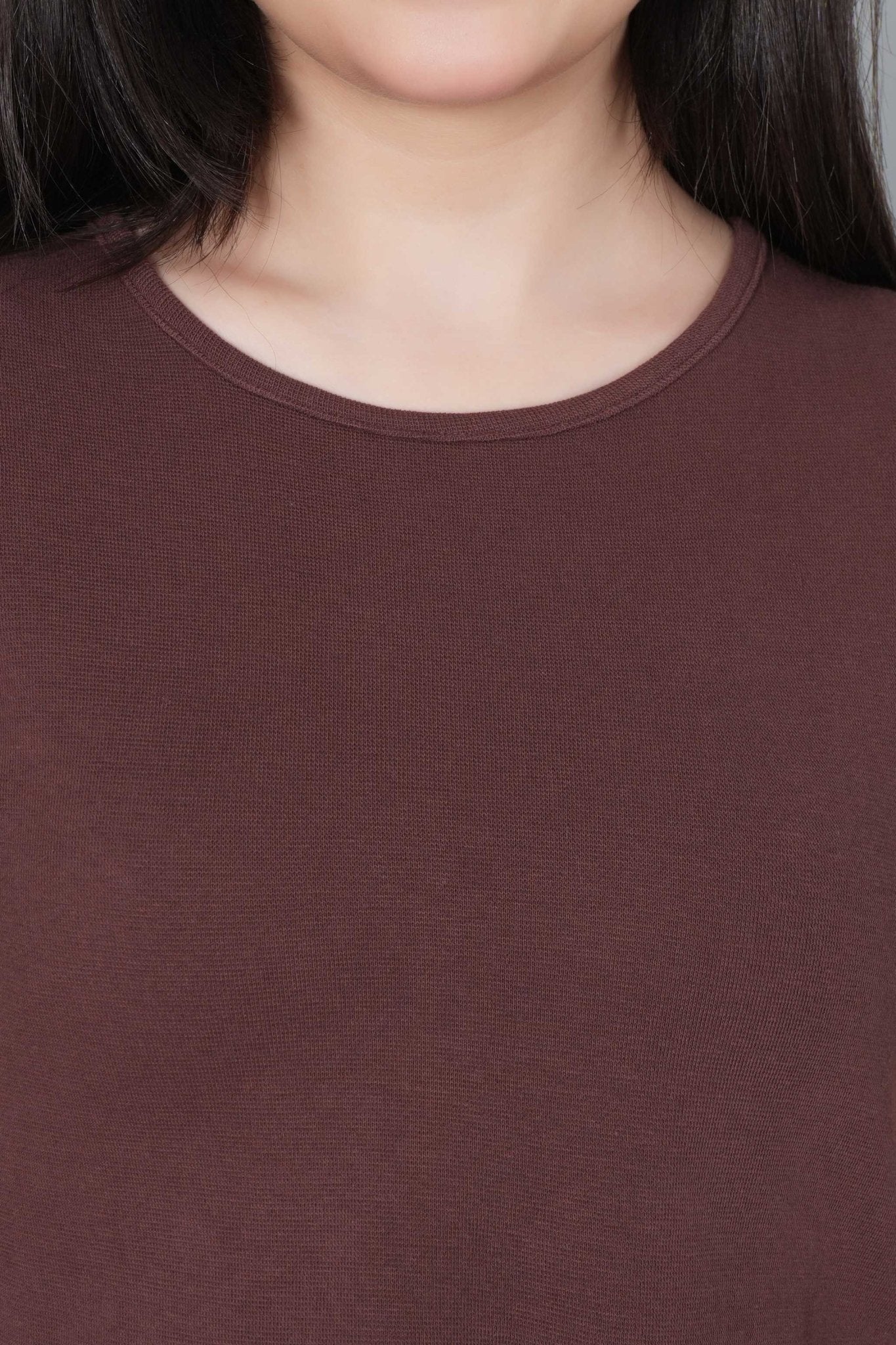 Coffee Rib Crop Tshirt Blouse [ 100% USA HQ Cotton, 280 GSM non transparent fabric ] - Rib crop tshirt blouse