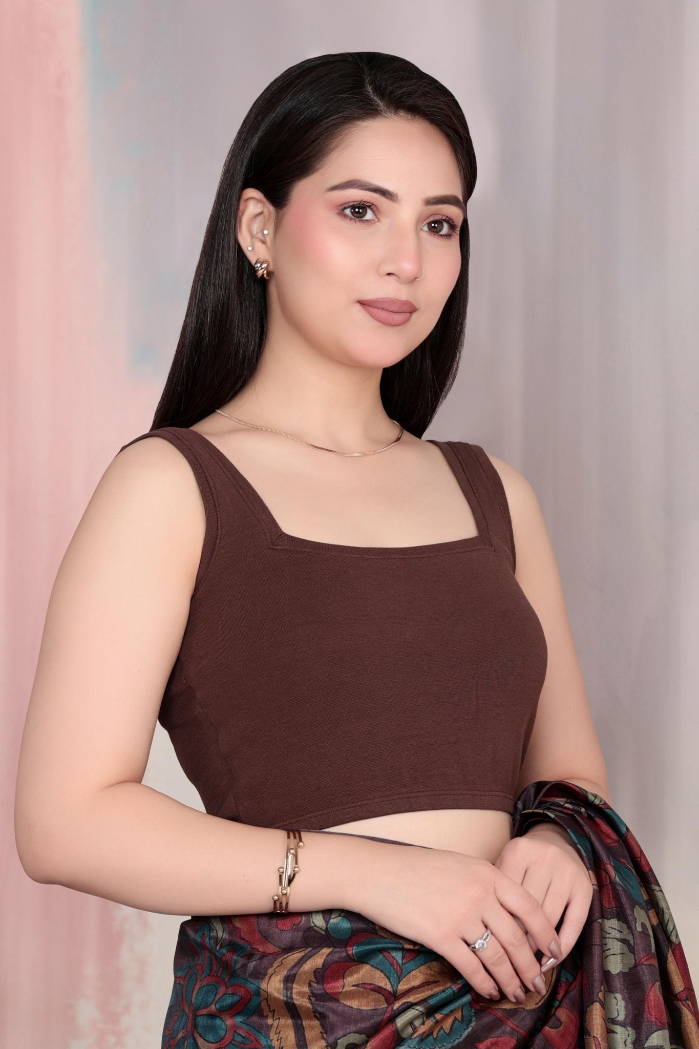 Coffee Rib Square Neck Sleeveless Blouse [ 100% USA HQ Cotton, 280 GSM non transparent fabric ] -Rib blouse