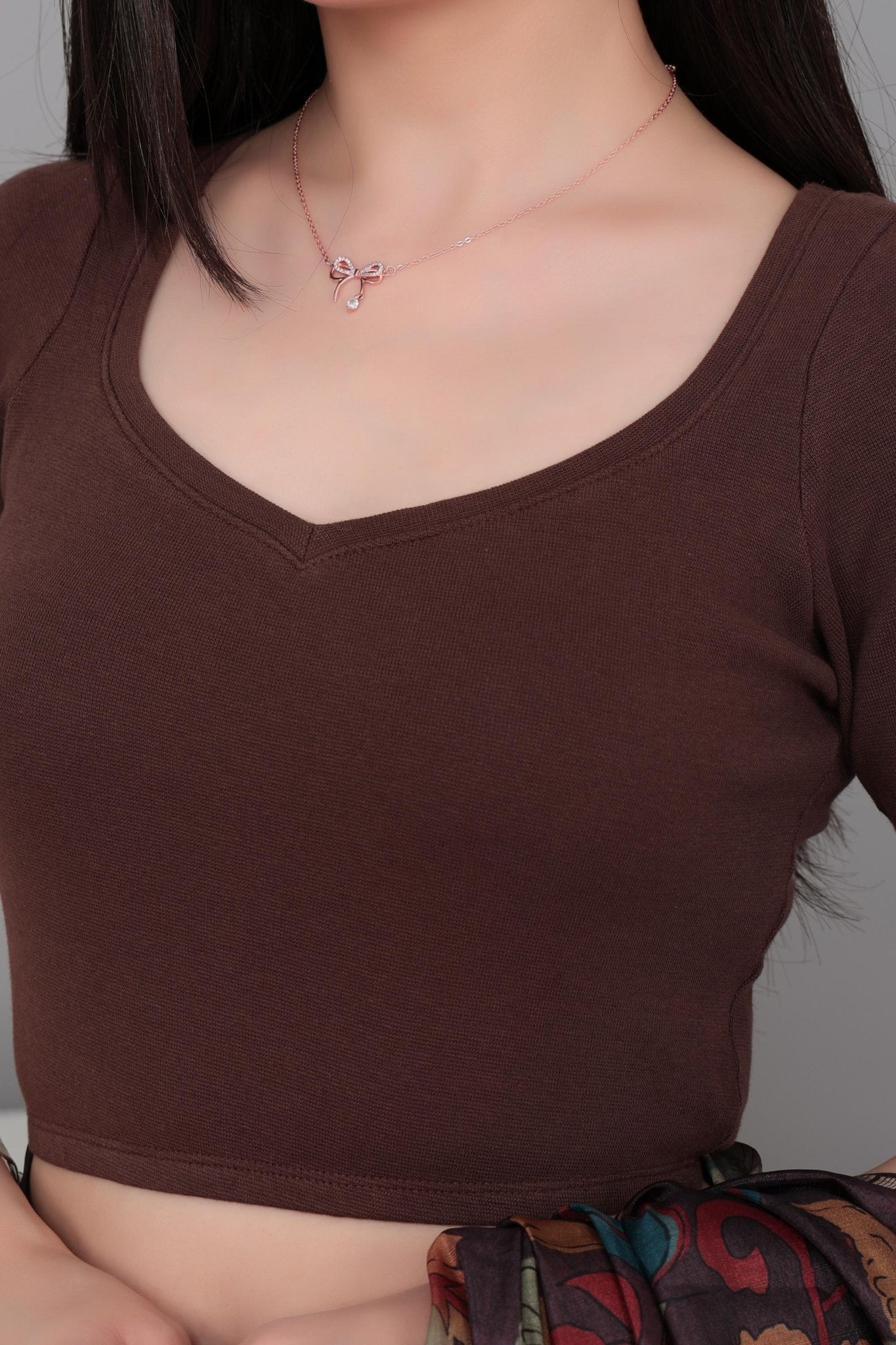 Coffee Rib Sweet Heart Neck Half Sleeve Blouse [ 100% USA HQ Cotton, 280 GSM non transparent fabric ] -Rib blouse