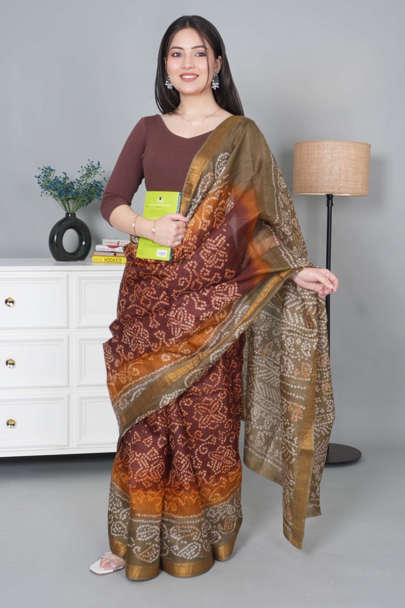 Coffee Rib V Neck 3/4 Sleeve Blouse [ 100% USA HQ Cotton, 280 GSM non transparent fabric ] - Rib blouse