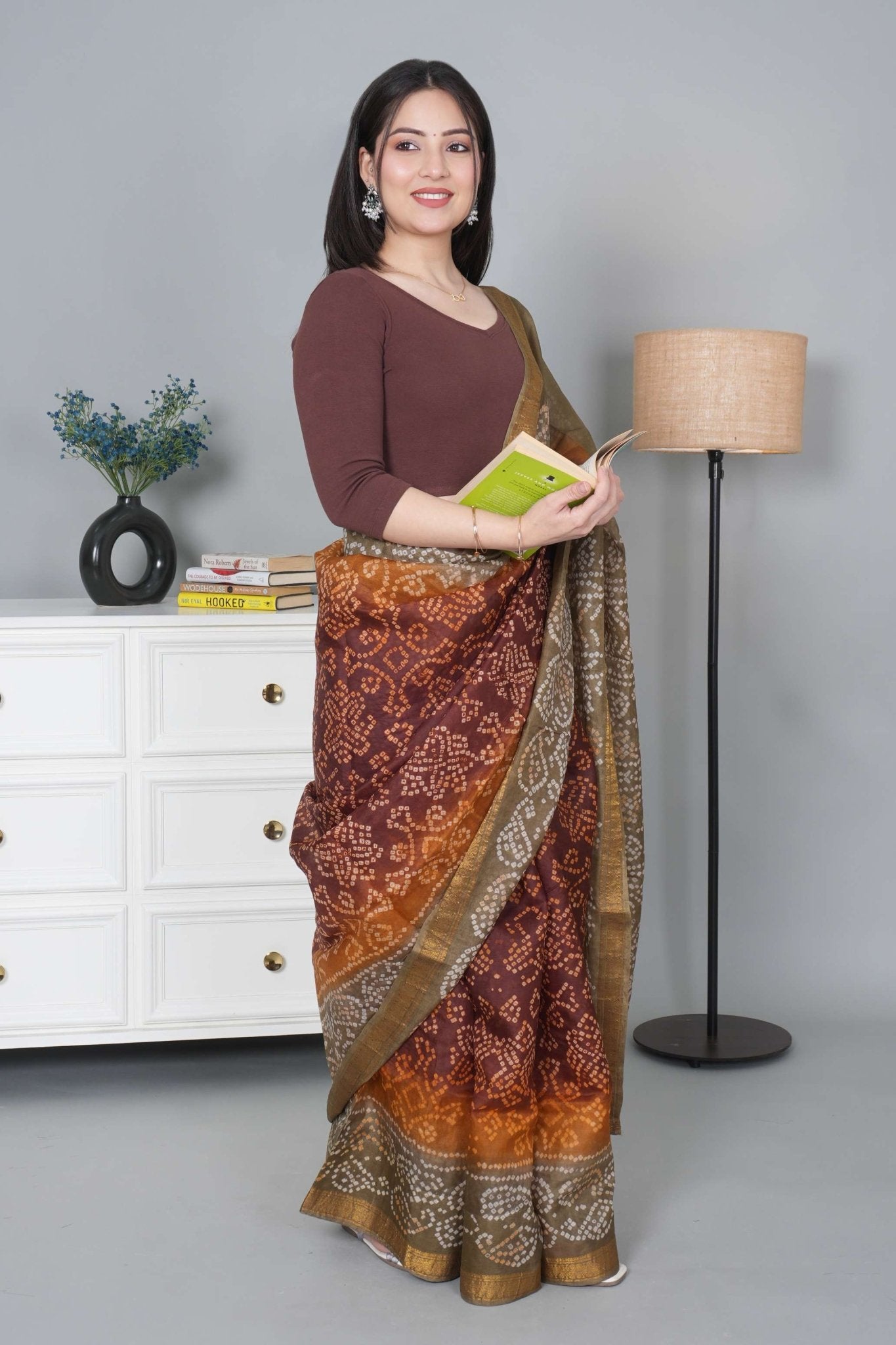 Coffee Rib V Neck 3/4 Sleeve Blouse [ 100% USA HQ Cotton, 280 GSM non transparent fabric ] - Rib blouse